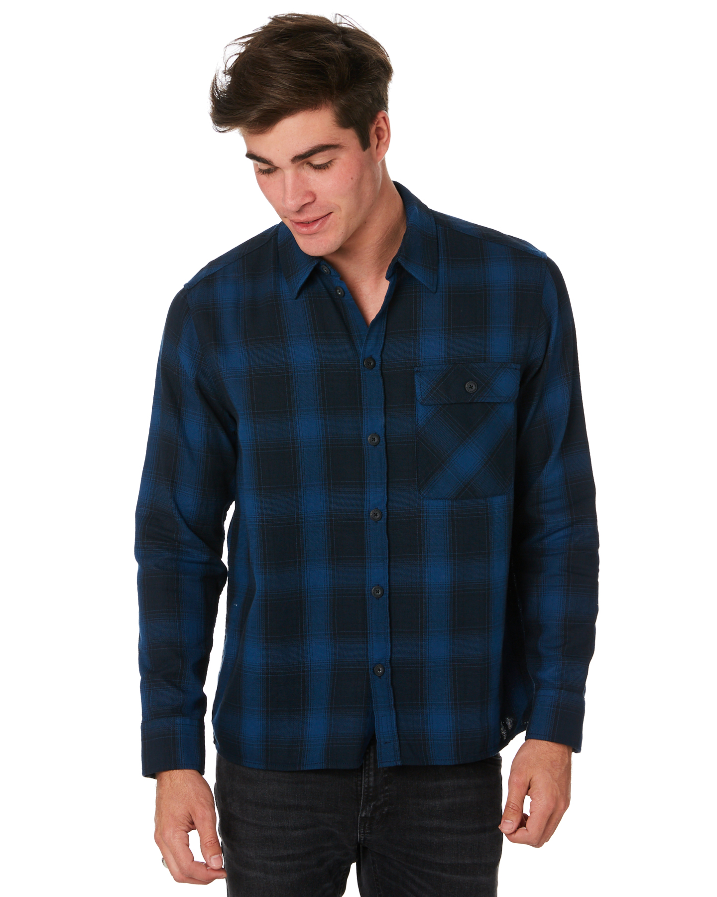 Nudie Jeans Co Sten Check Mens Ls Shirt - Navy | SurfStitch