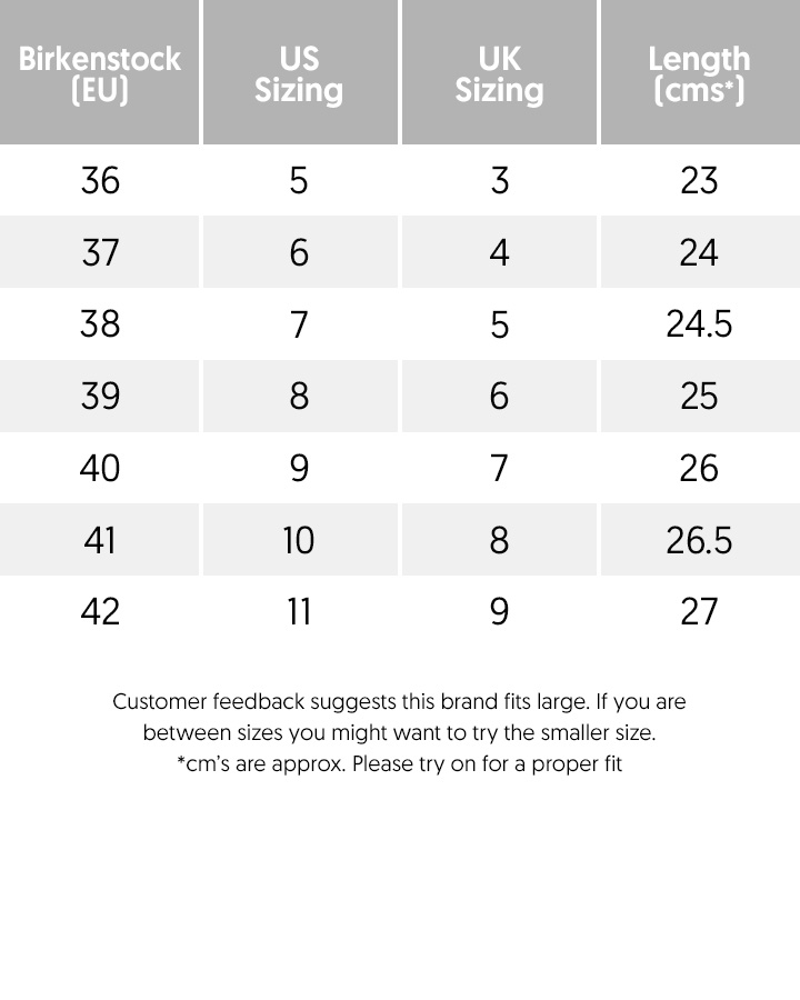 Womens Sandals Size Chart