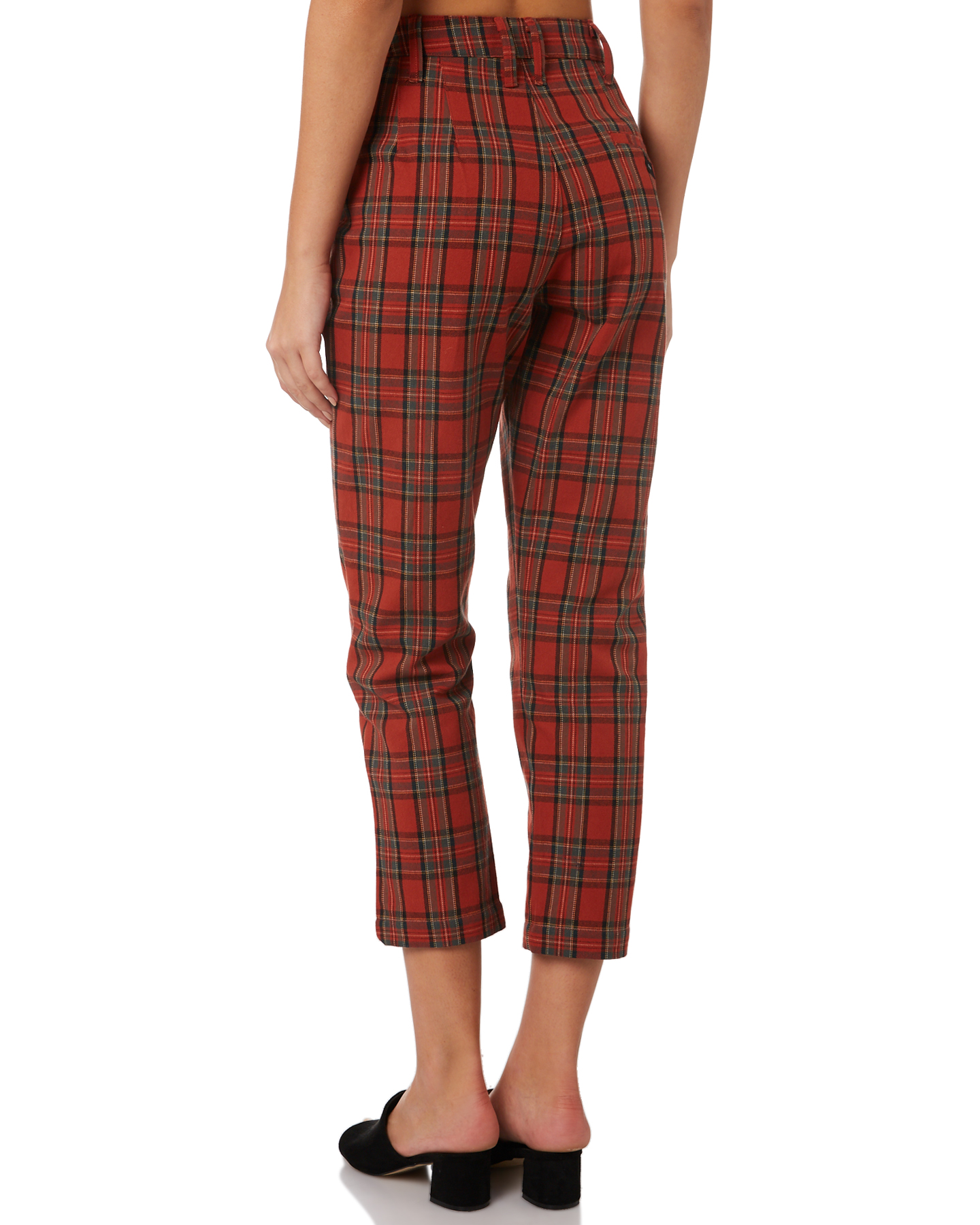 womens red tartan plaid pants