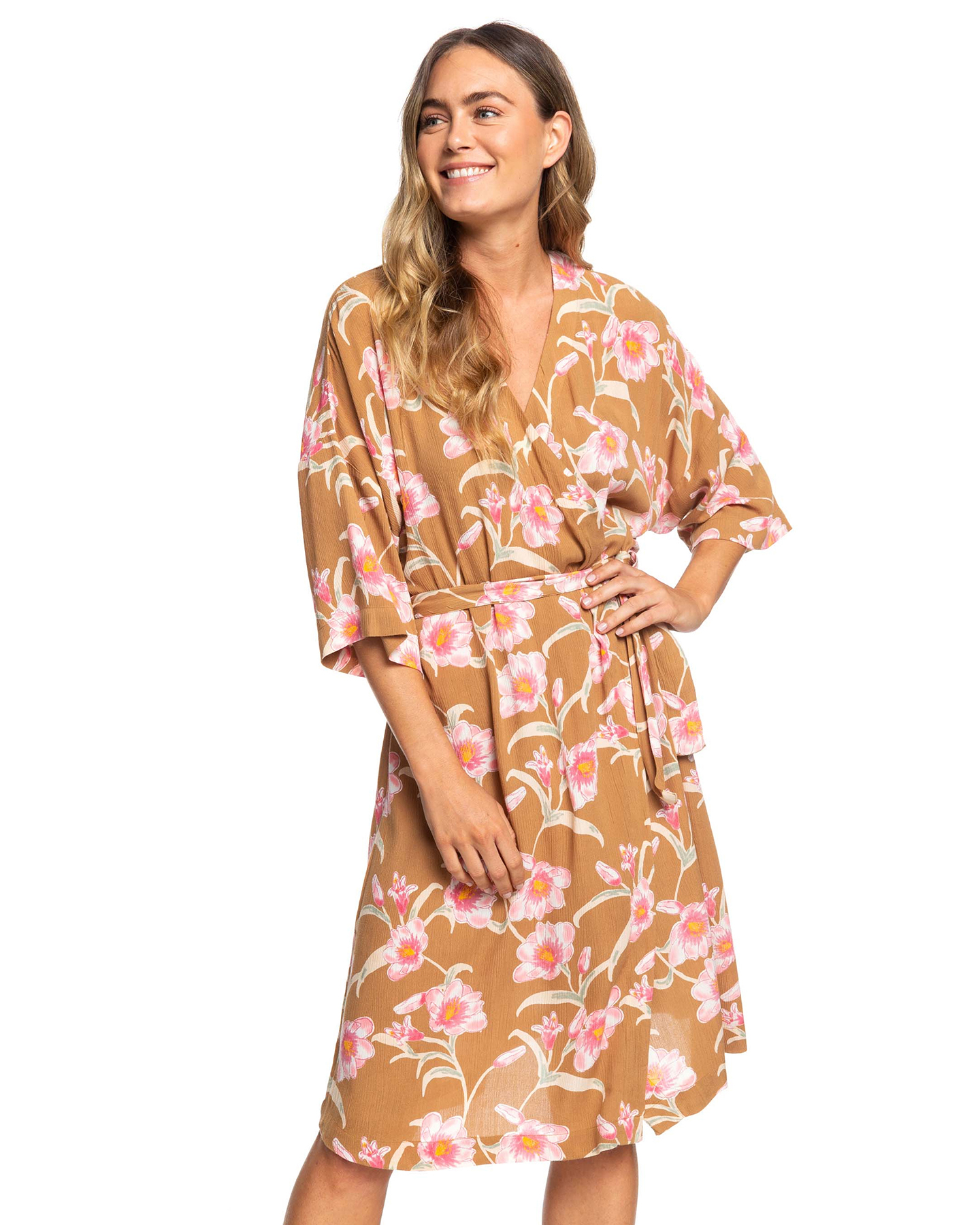 Roxy Womens Privy Places Printed Kimono Wrap Dress - Chipmunk Surfin ...