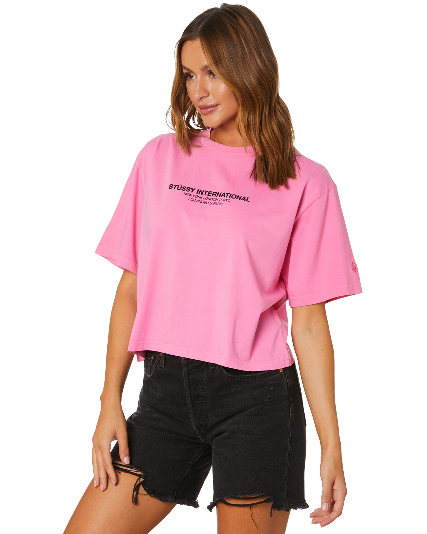 Stussy Text Waisted Oversized Tee - Orchid | SurfStitch