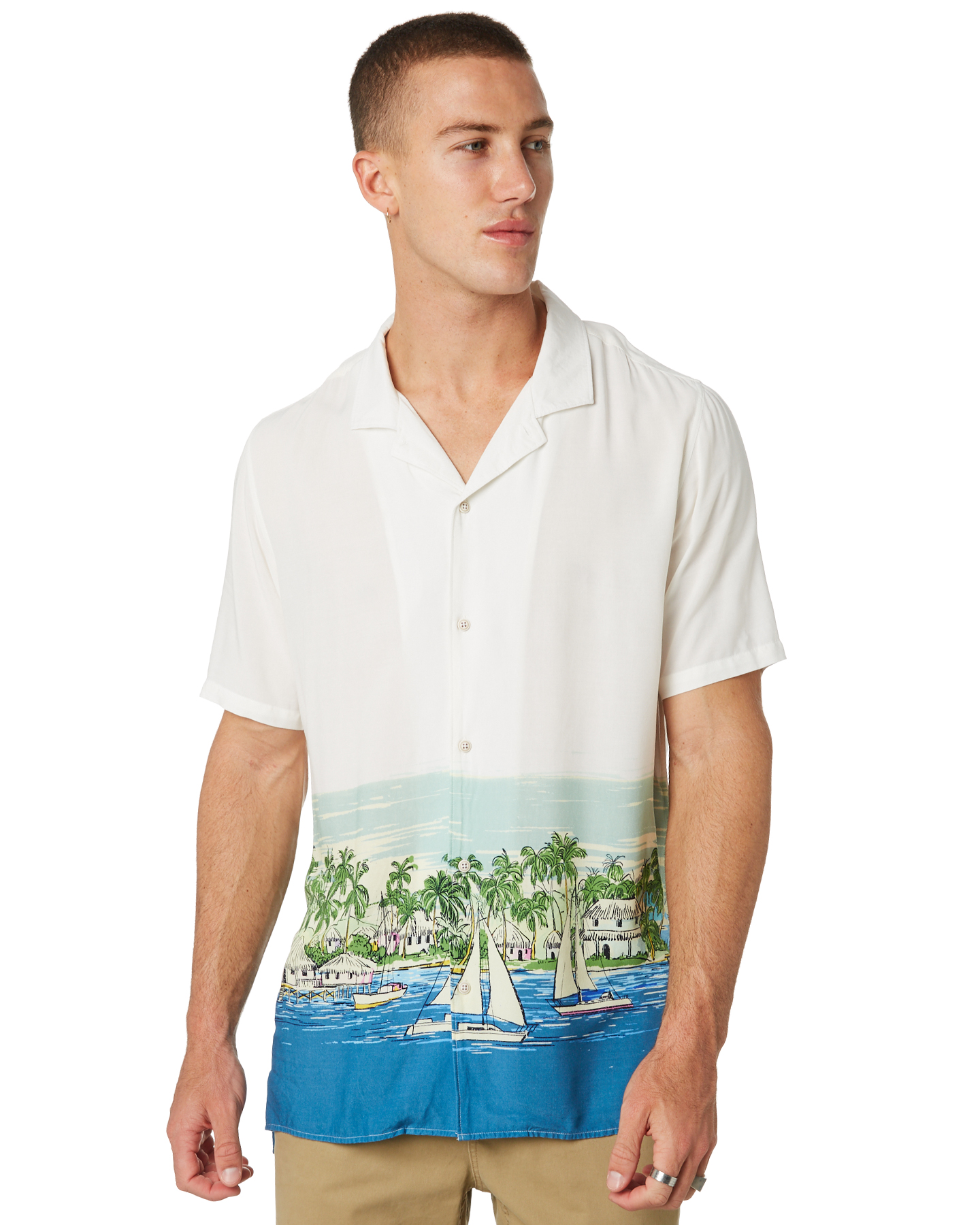 Barney Cools Holiday Camp Collar Mens Shirt - White Vacation | SurfStitch