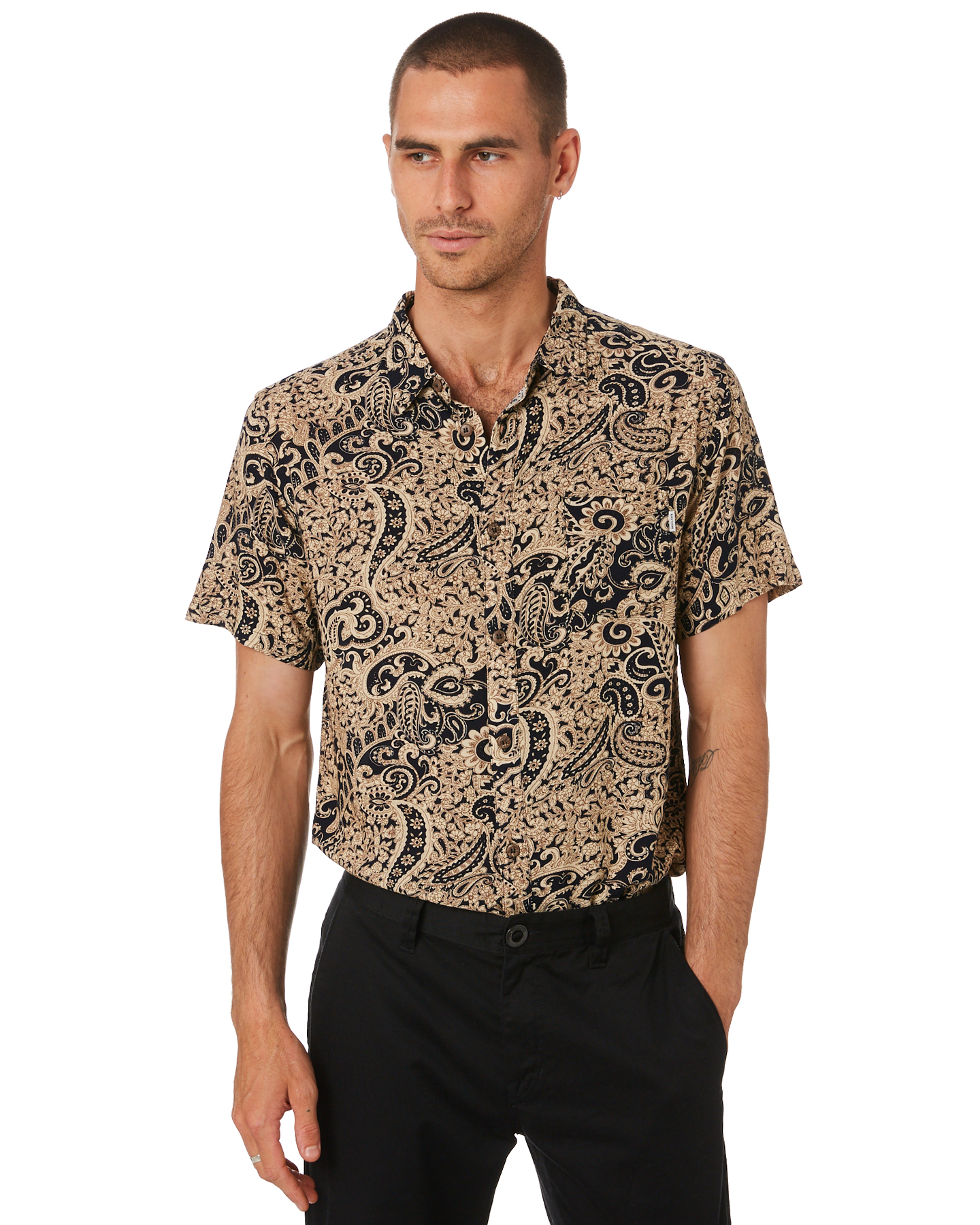 Rhythm Ubud Mens Ss Shirt - Black | SurfStitch