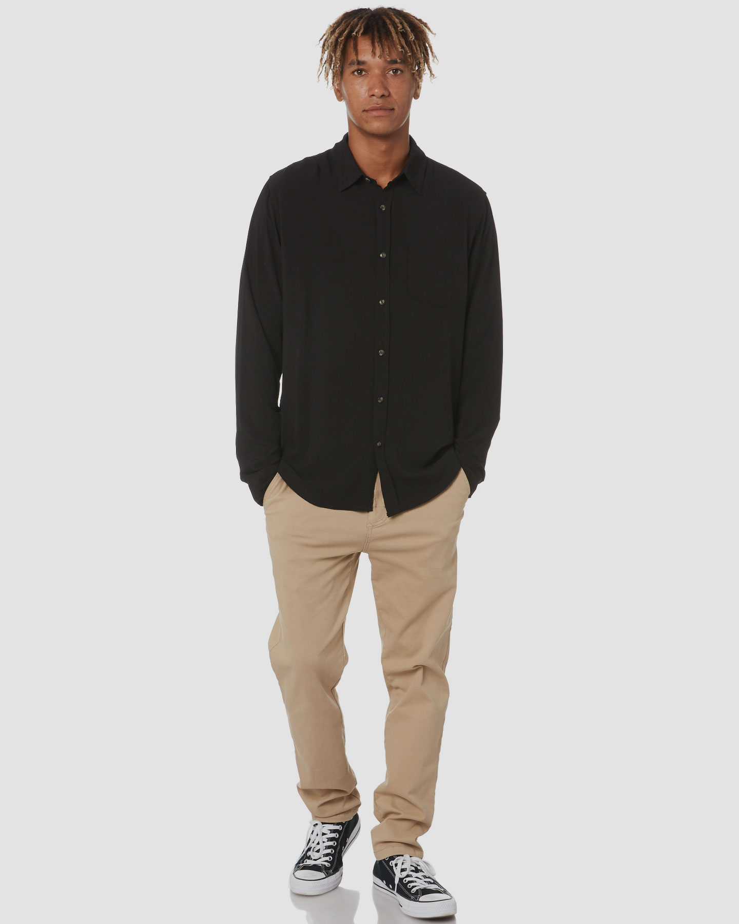 Rusty Razor Mens Long Sleeve Rayon Shirt - Black | SurfStitch