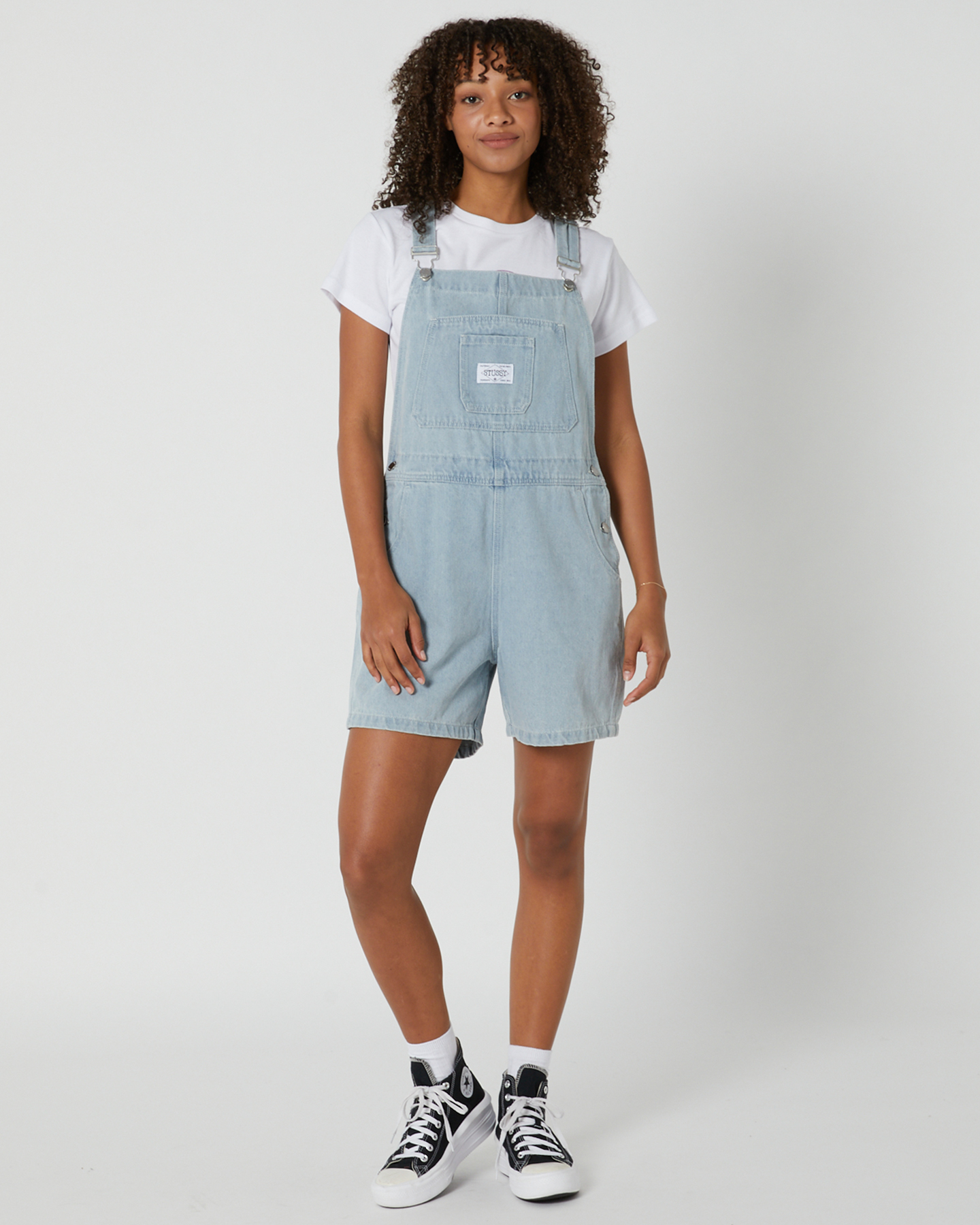 Stussy Nevada Denim Short Overall - White Wash Denim | SurfStitch