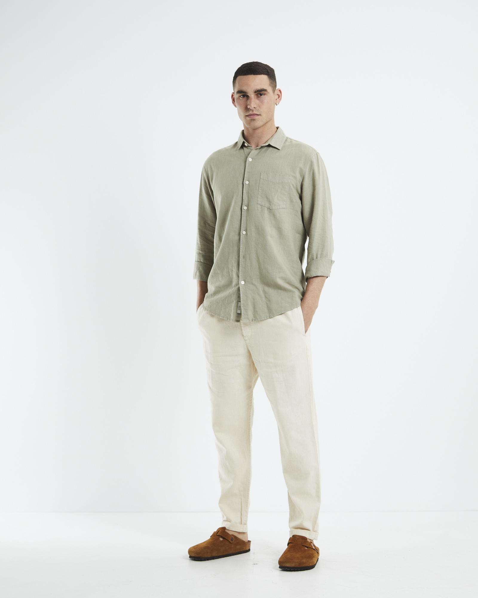 Arvust Grover Long Sleeve Linen - Green | SurfStitch