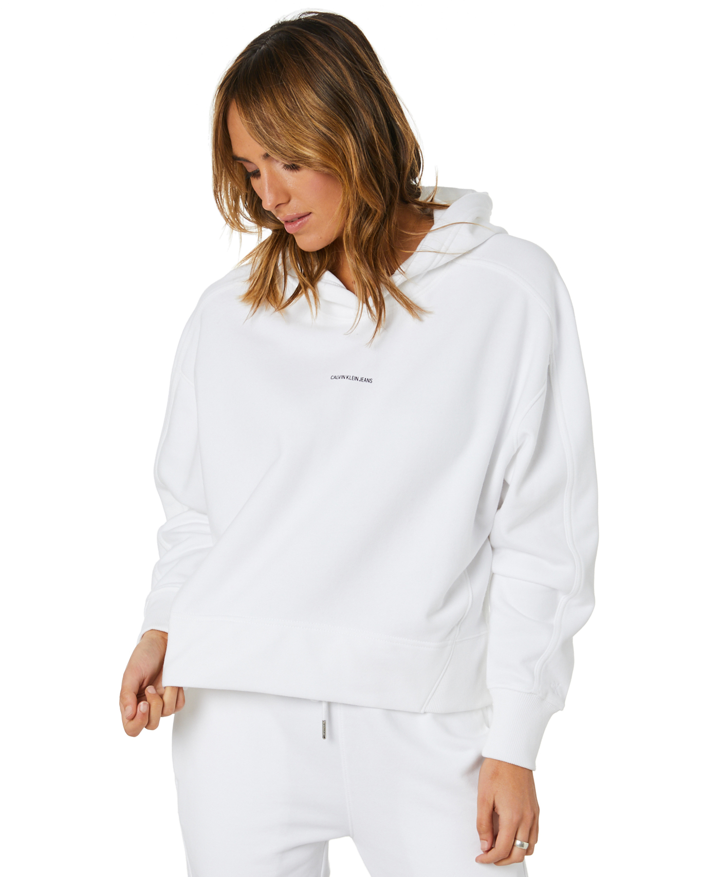 Calvin Klein Micro Branding Hoodie - Bright White | SurfStitch