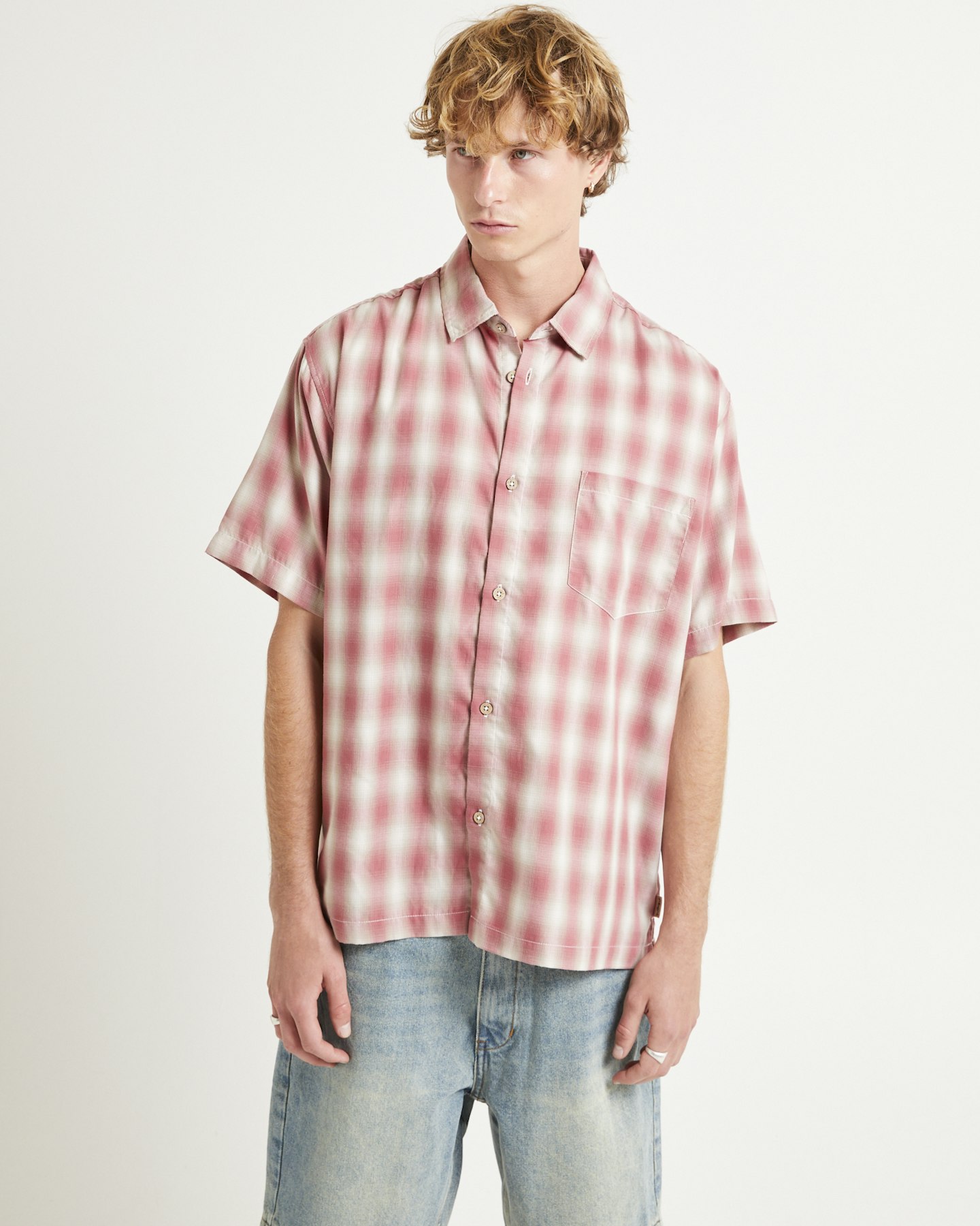 Insight Dazed Ombre Check Short Sleeve Shirt - Red | SurfStitch