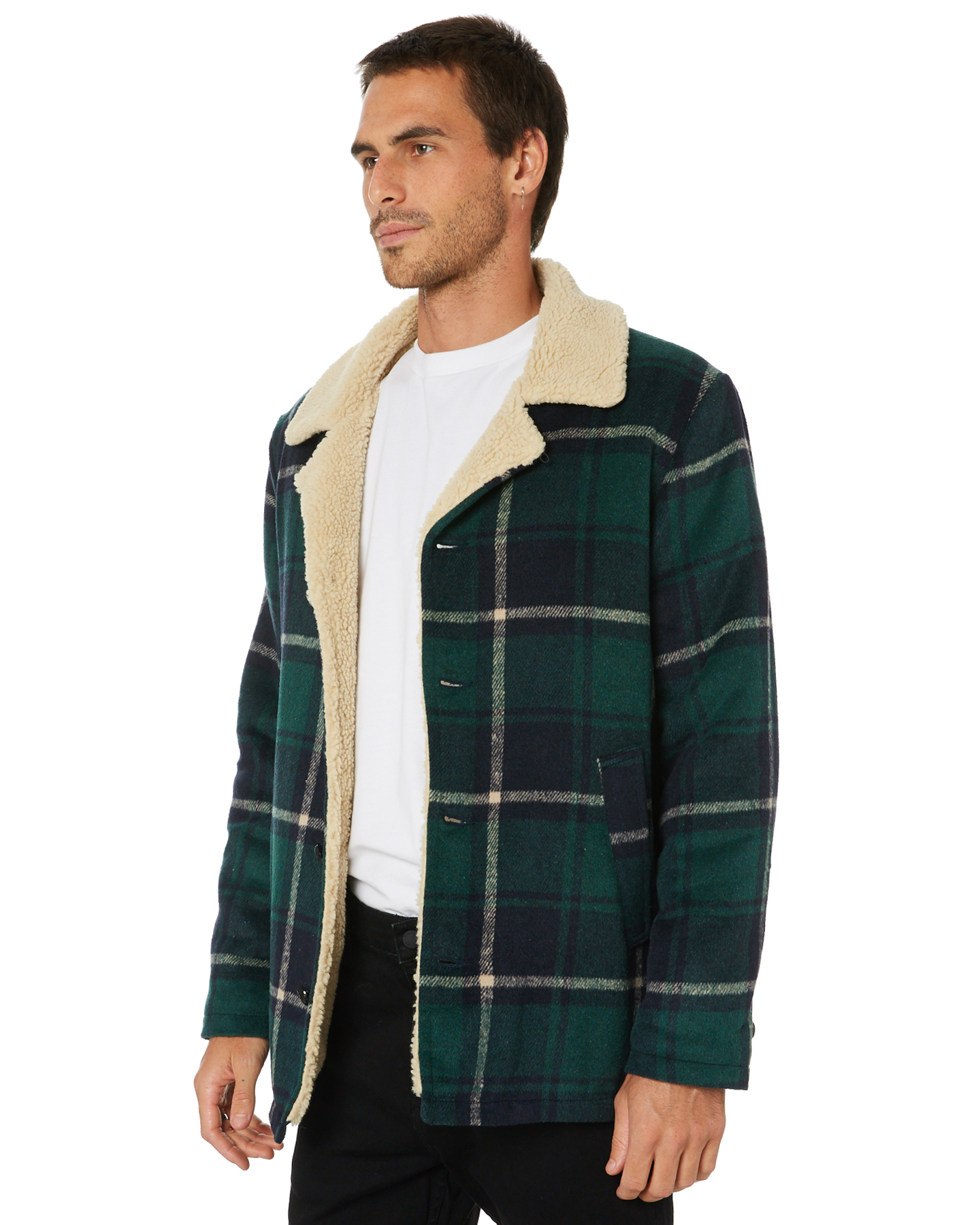 Rollas Old Mate Mens Sherpa Coat - Forest Check | SurfStitch