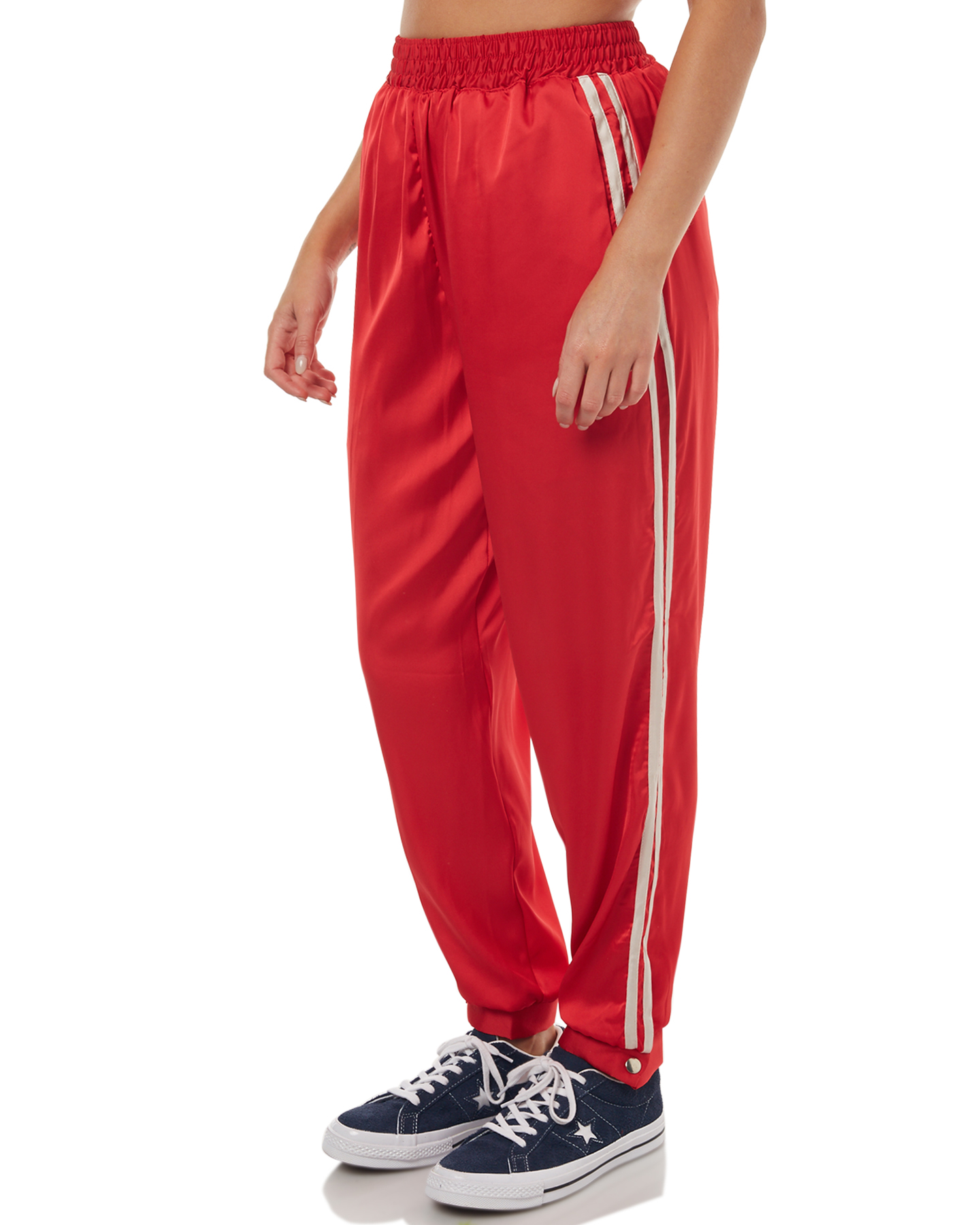 red satin joggers