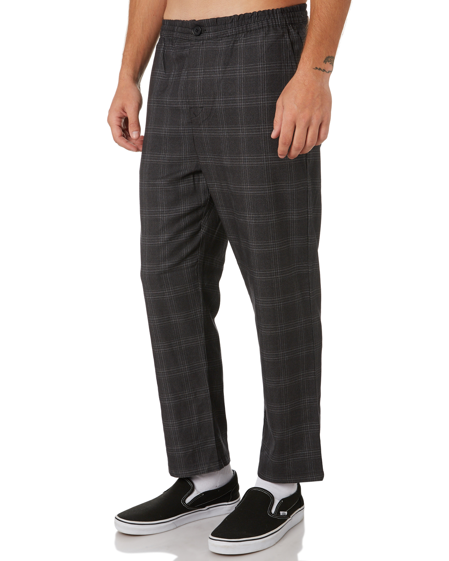 men's black checkered pants