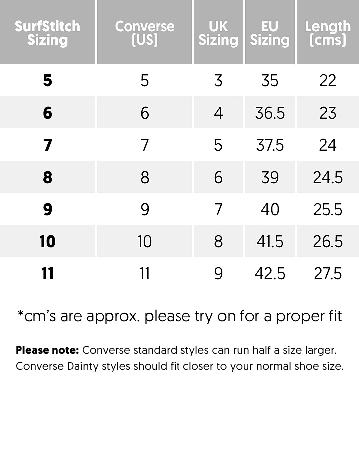Converse Unisex Shoe Size Chart