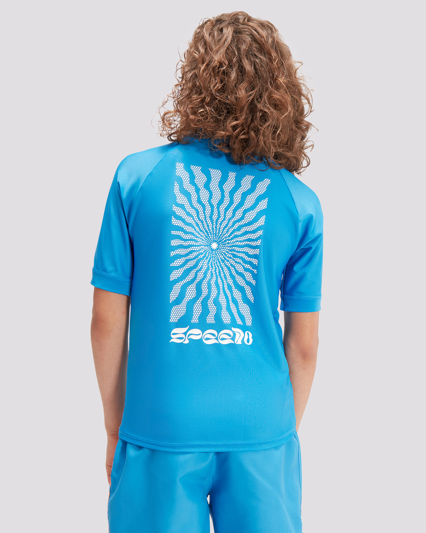 Speedo Boys Printed Ss Rash Top Blu White SurfStitch