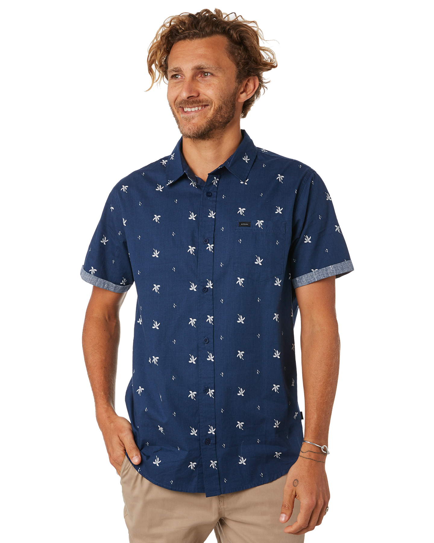  Rip Curl  Spring Palm Mens Ss Shirt Navy SurfStitch