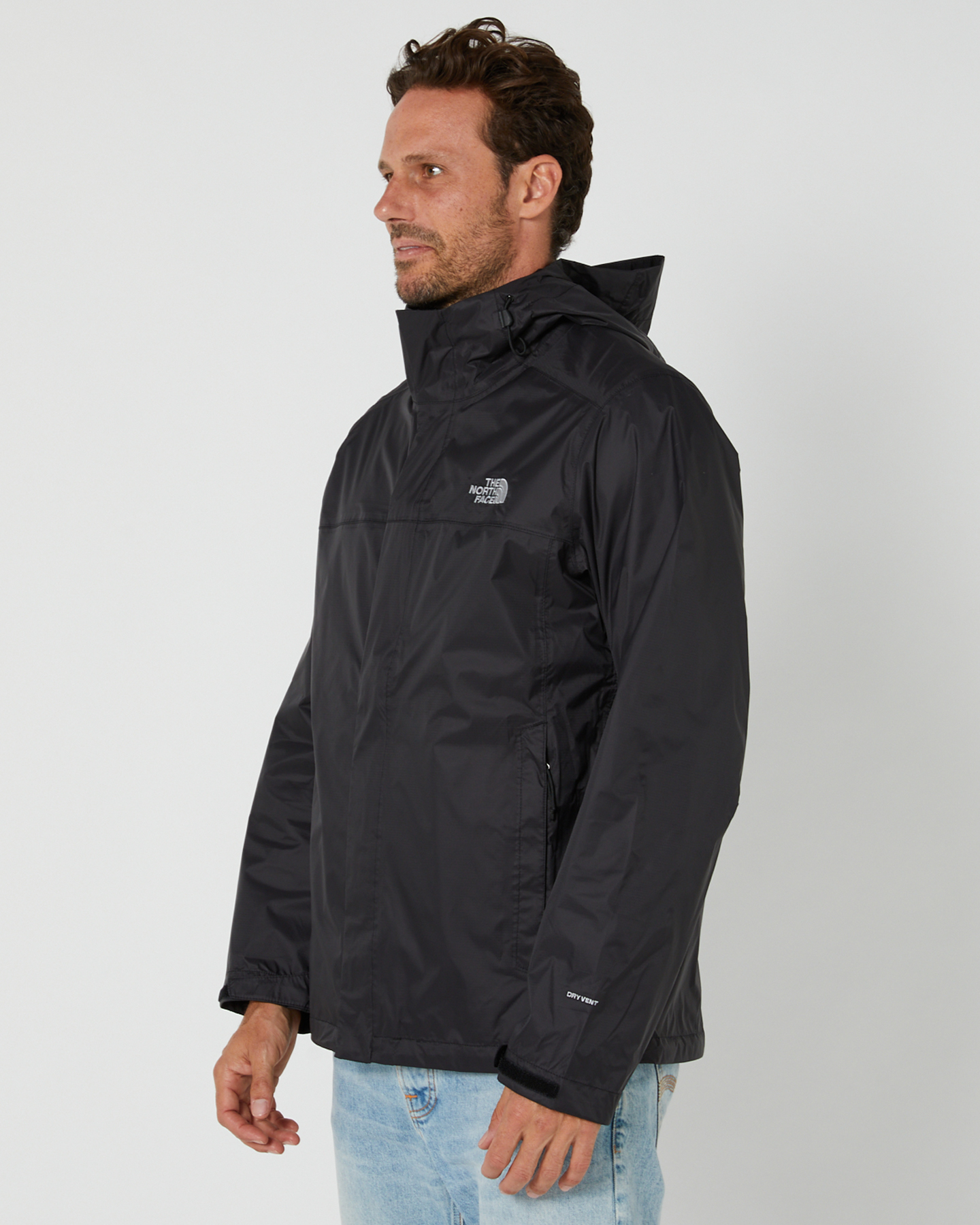 gray and white north face jacket