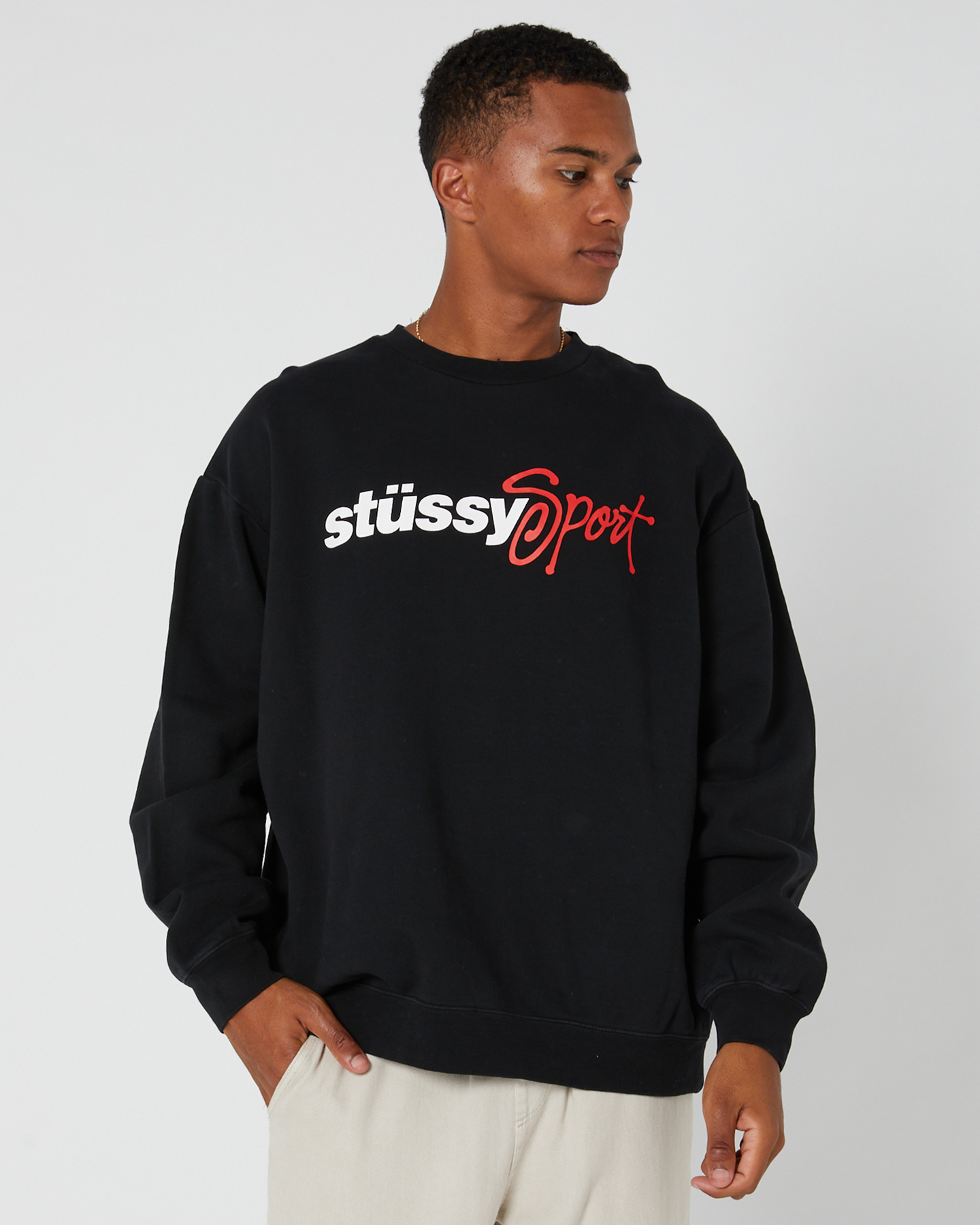 Stussy Stussy Sport 50 50 Crew - Pigment Black | SurfStitch