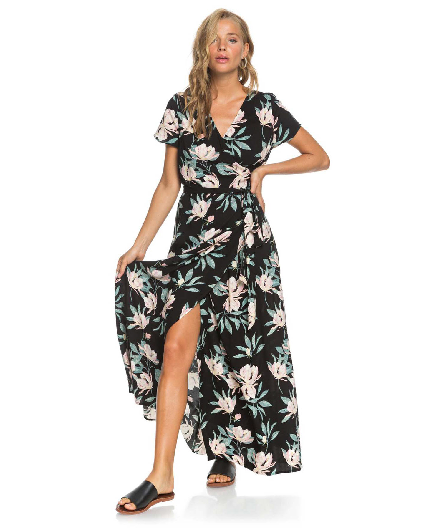 Roxy Womens District Day Maxi Wrap Dress - Anthracite Tropic | SurfStitch