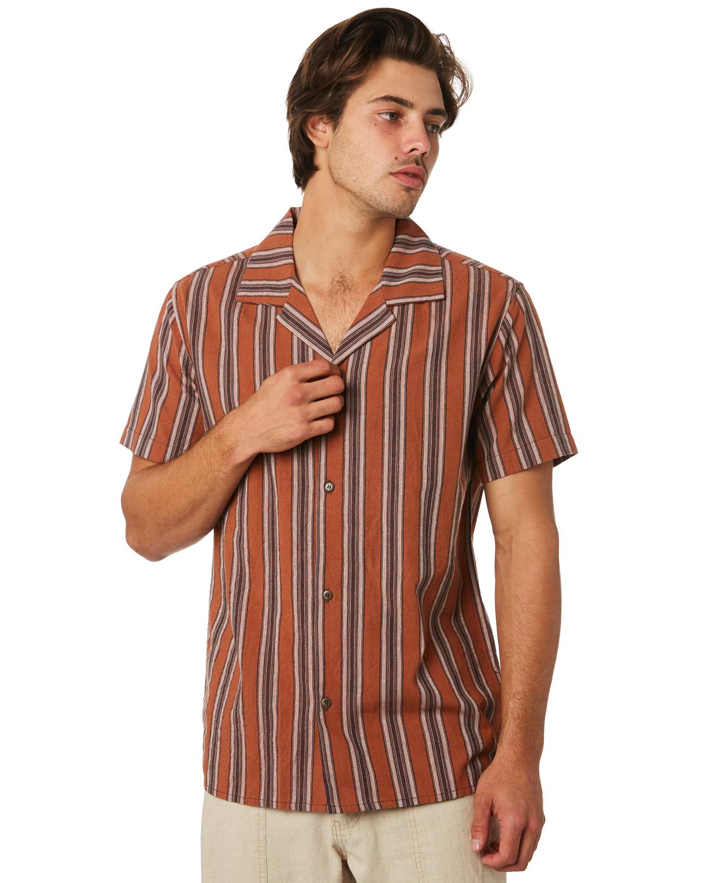 Rhythm Vacation Stripe Mens Ss Shirt - Almond | SurfStitch