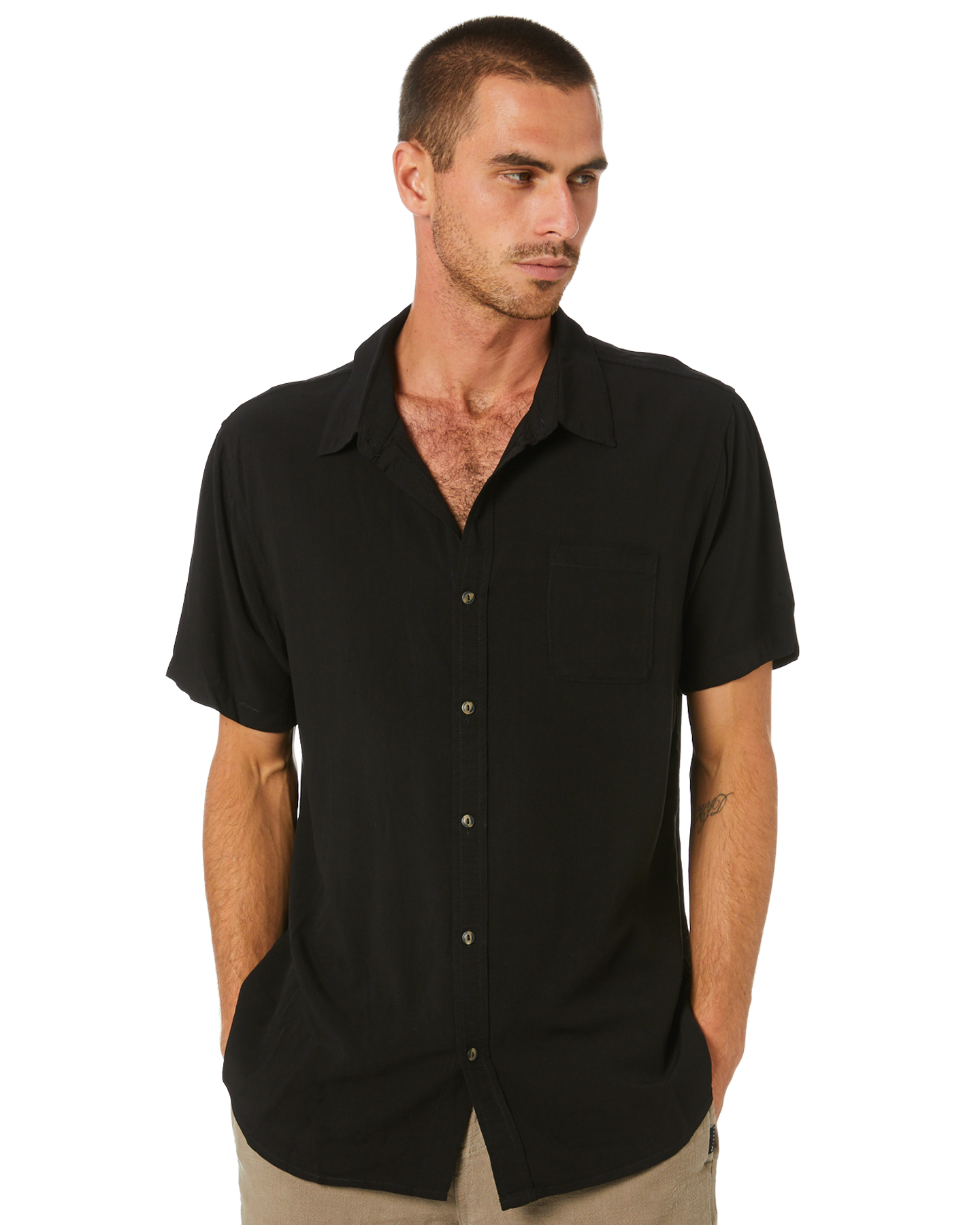Rusty Razor Blade Mens Short Sleeve Rayon Shirt - Black | SurfStitch