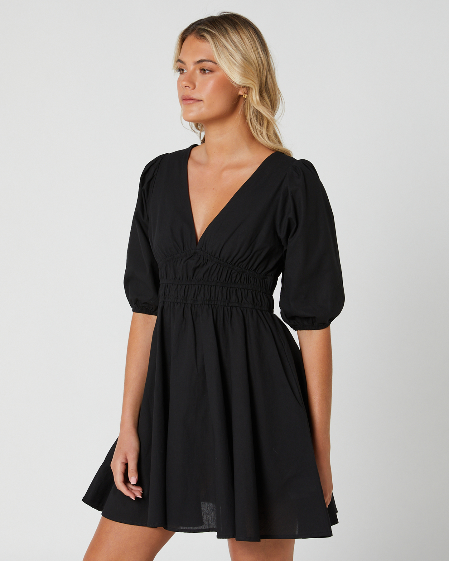 The Hidden Way Pamela Puff Sleeve Mini Dress - Black | SurfStitch