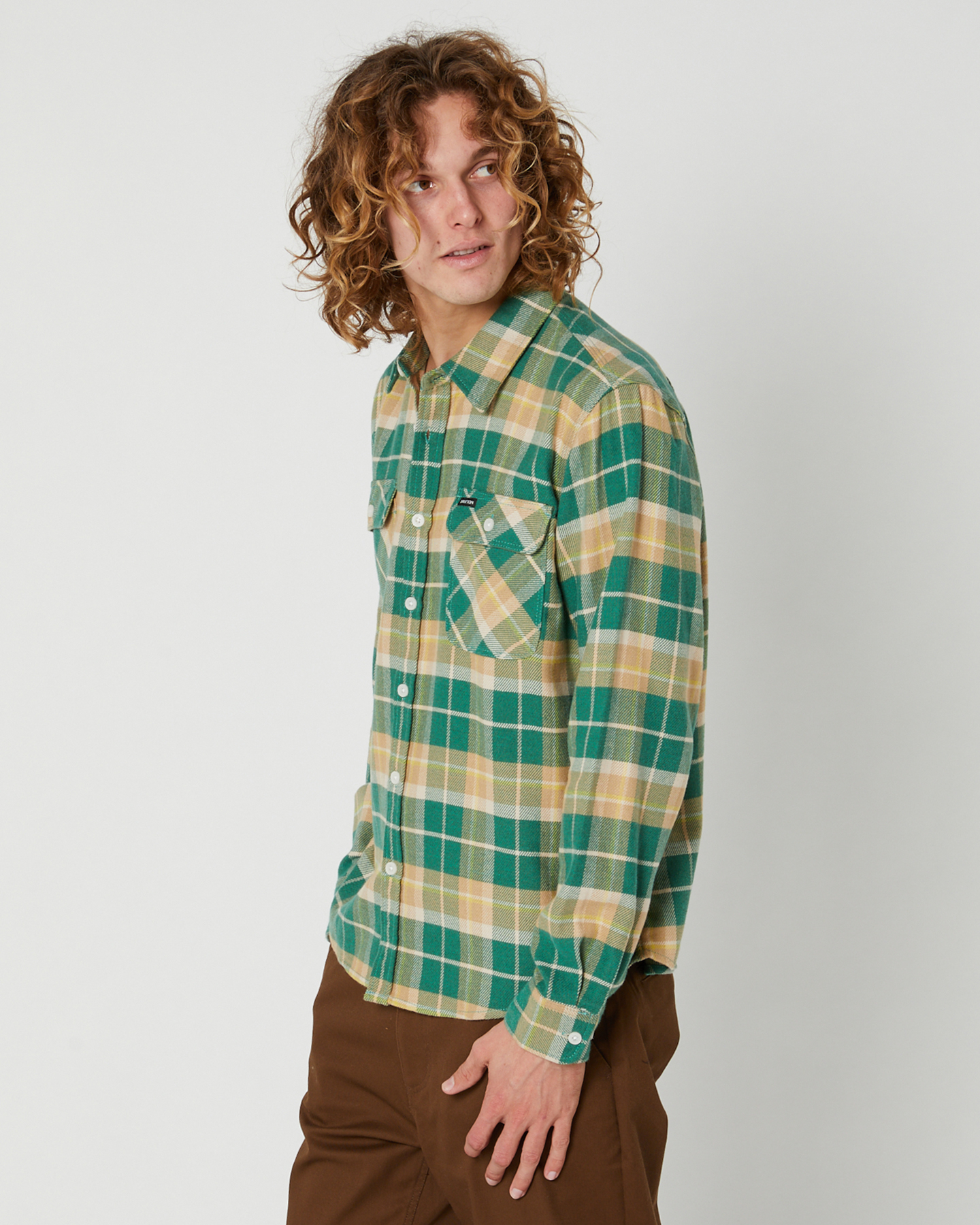 Brixton Bowery L/S Flannel - Washed Pine Gold | SurfStitch