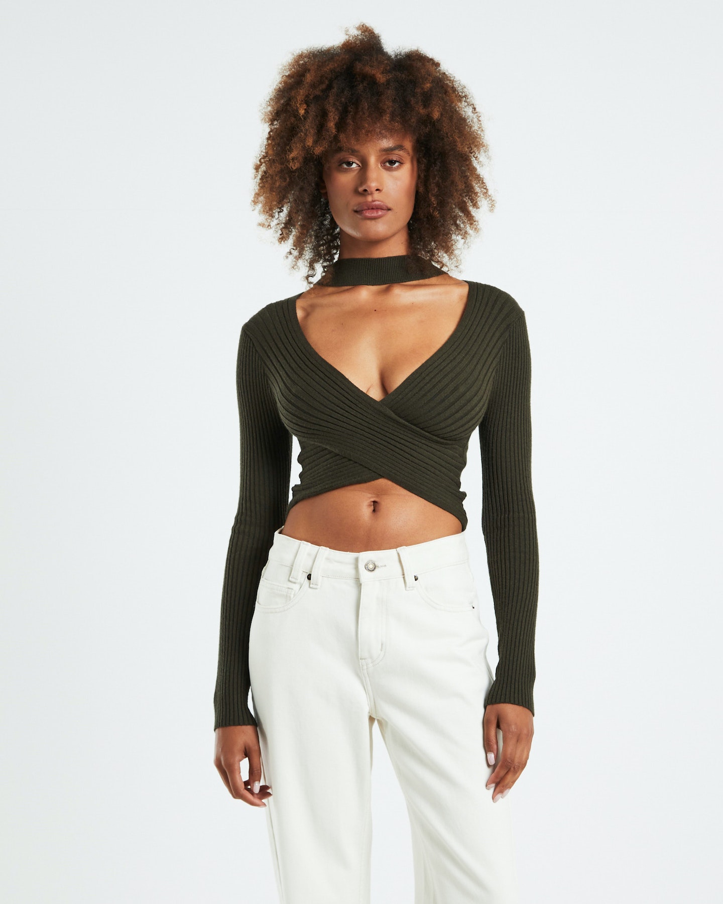Subtitled Amelia Choker Ls Top Khaki Green SurfStitch