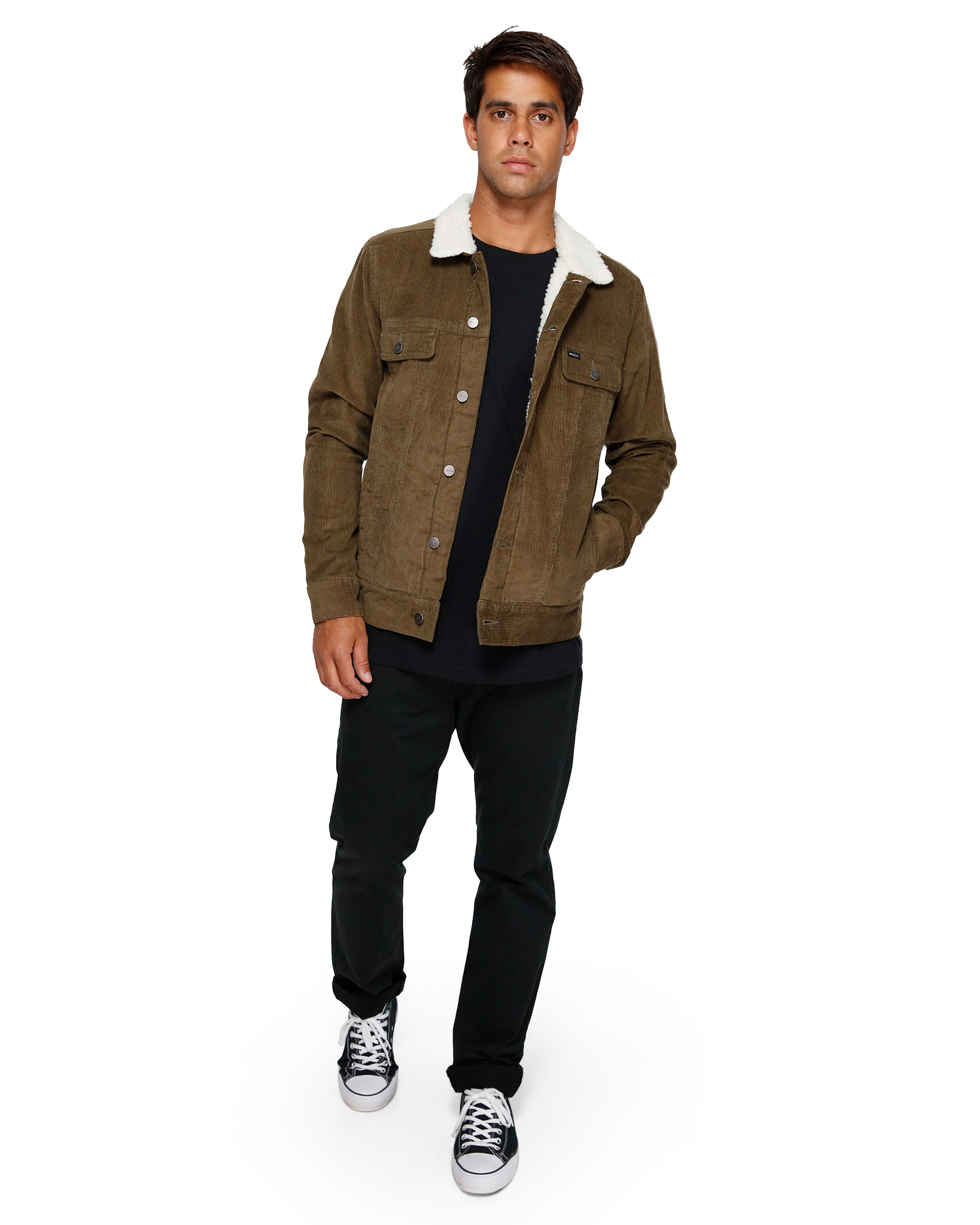 Rvca Daggers Cord Sherpa Jacket - Cadet Green | SurfStitch