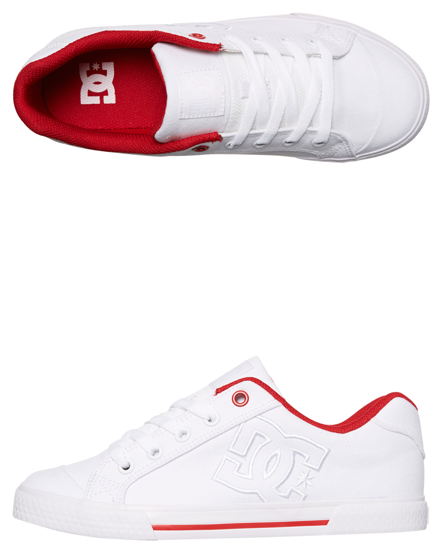red and white dc shoes