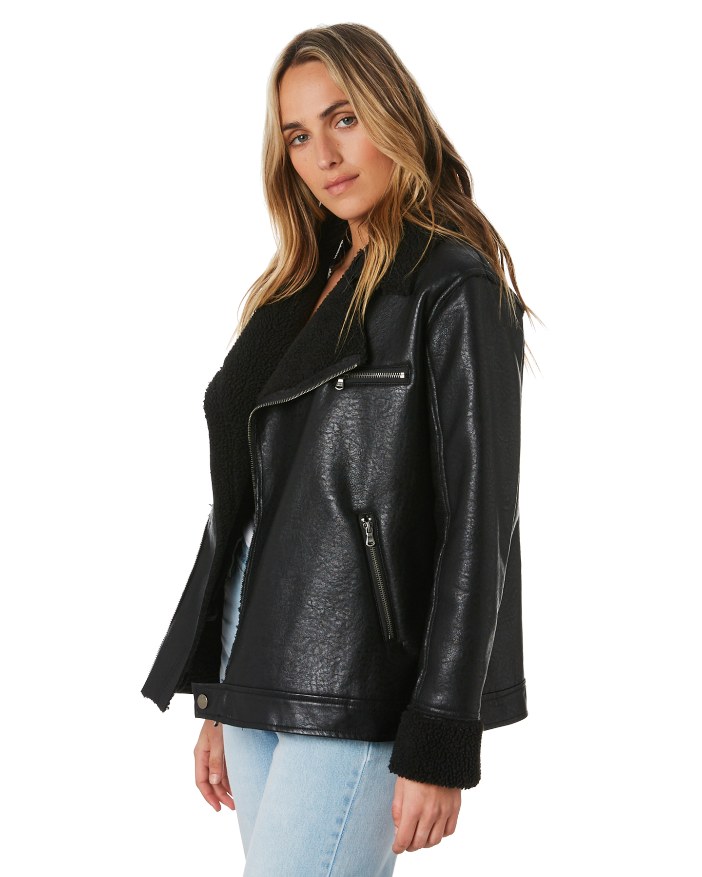 All About Eve Luxe Aviator Faux Leather Jacket - Black | SurfStitch