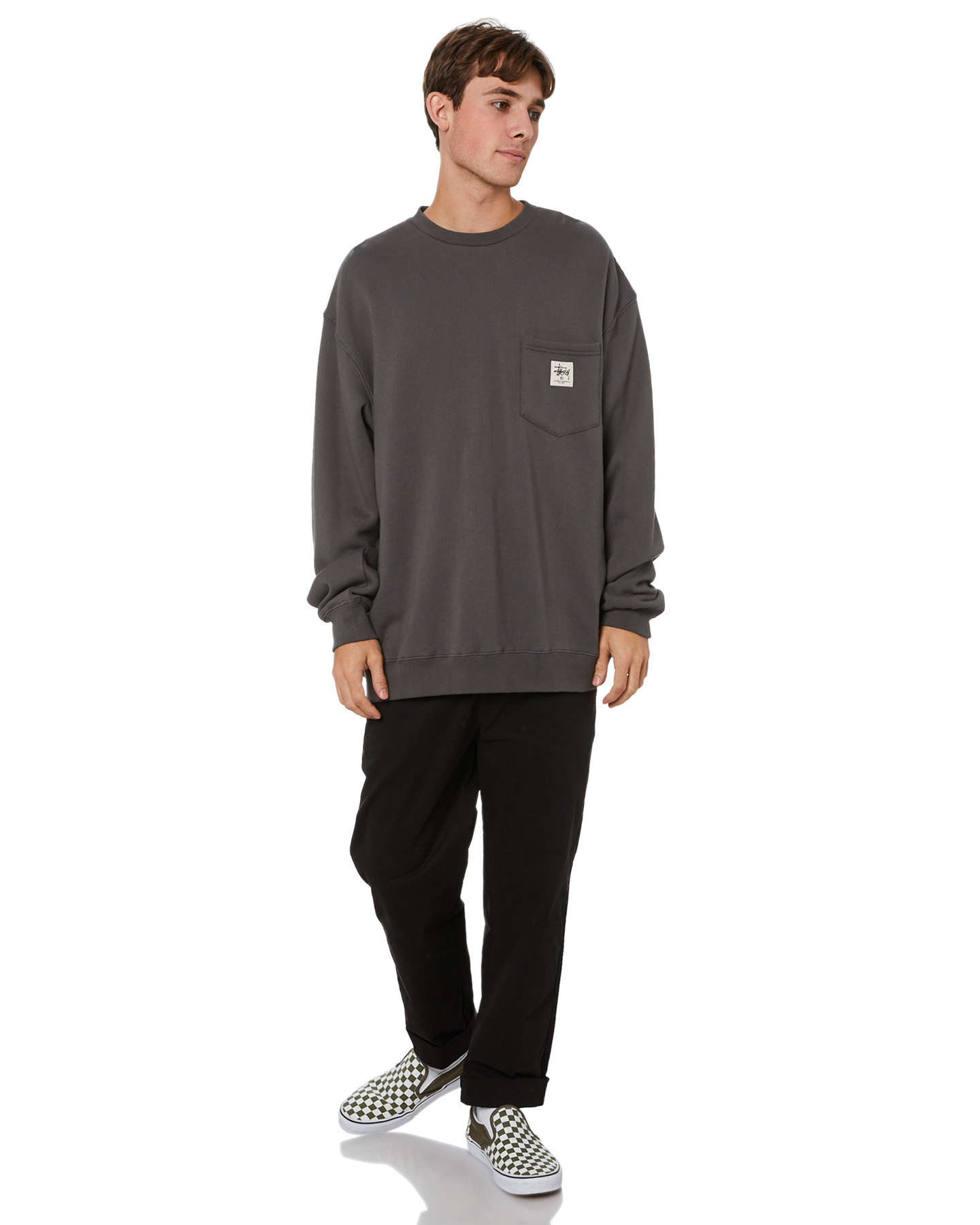 Stussy Stussy Pocket Mens Crew - Solid Charcoal | SurfStitch