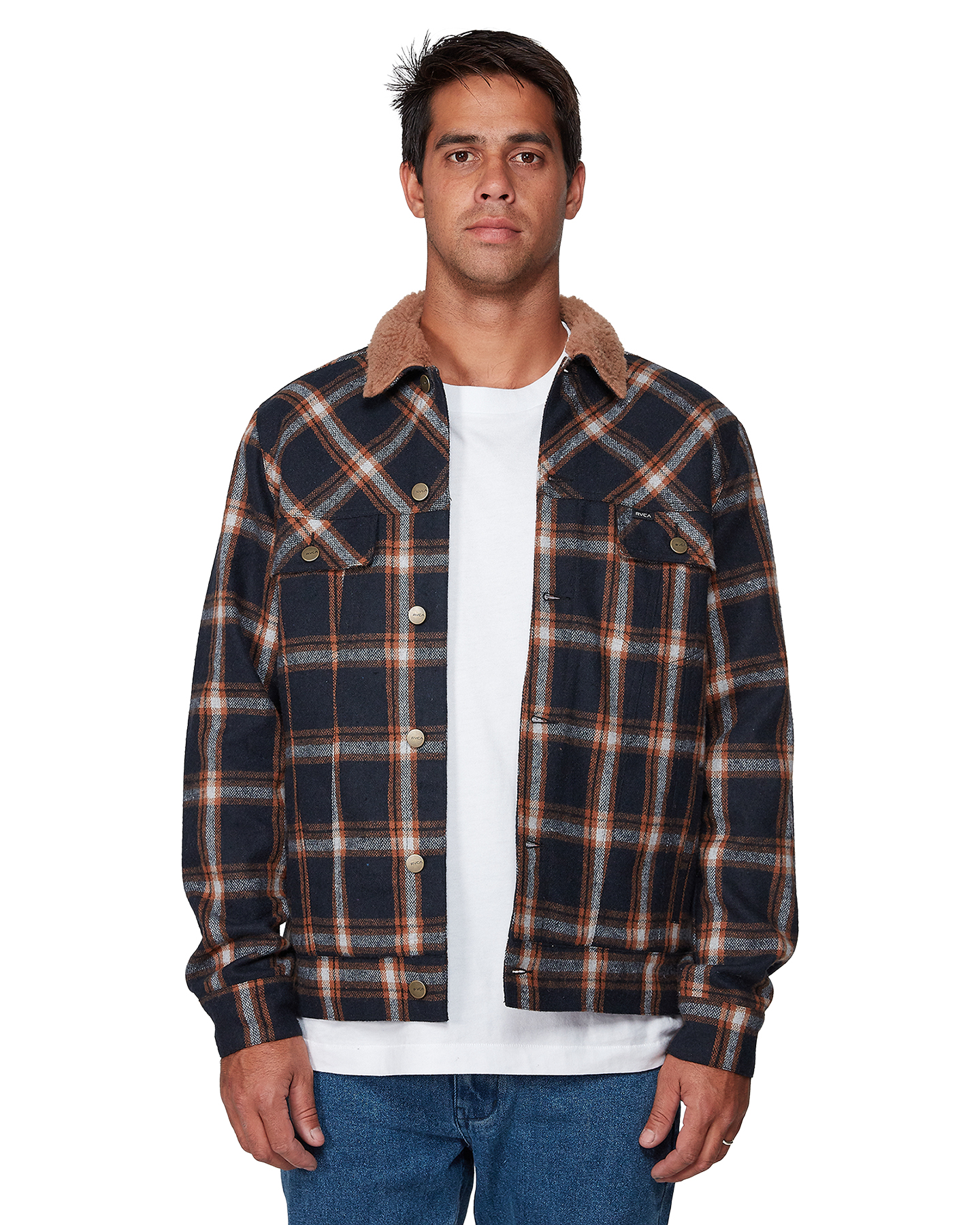 Rvca Daggers Plaid Sherpa Jacket - New Navy | SurfStitch