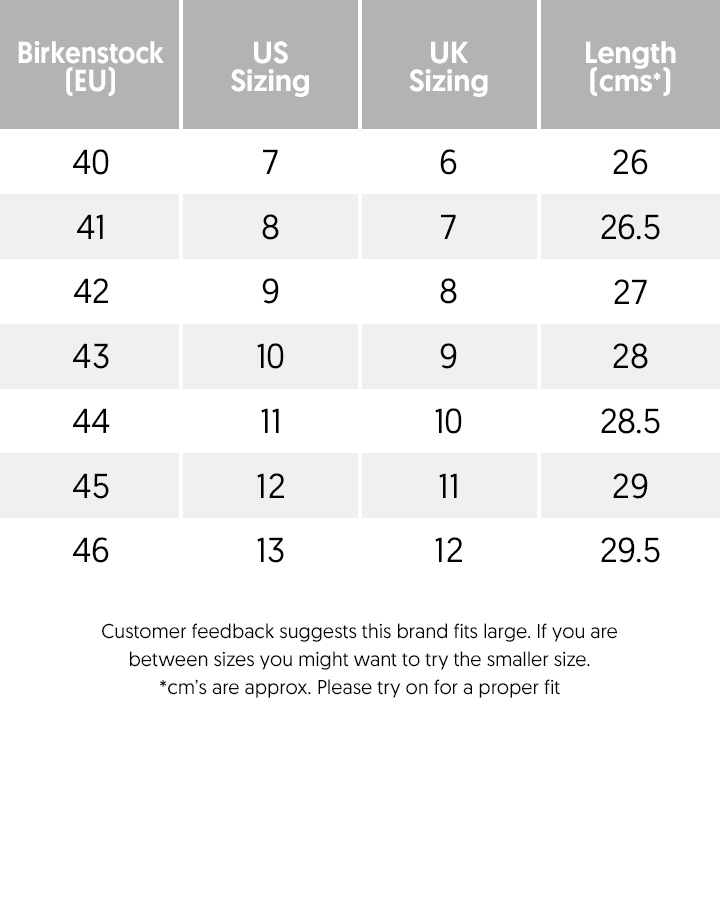 birkenstock size guide cm