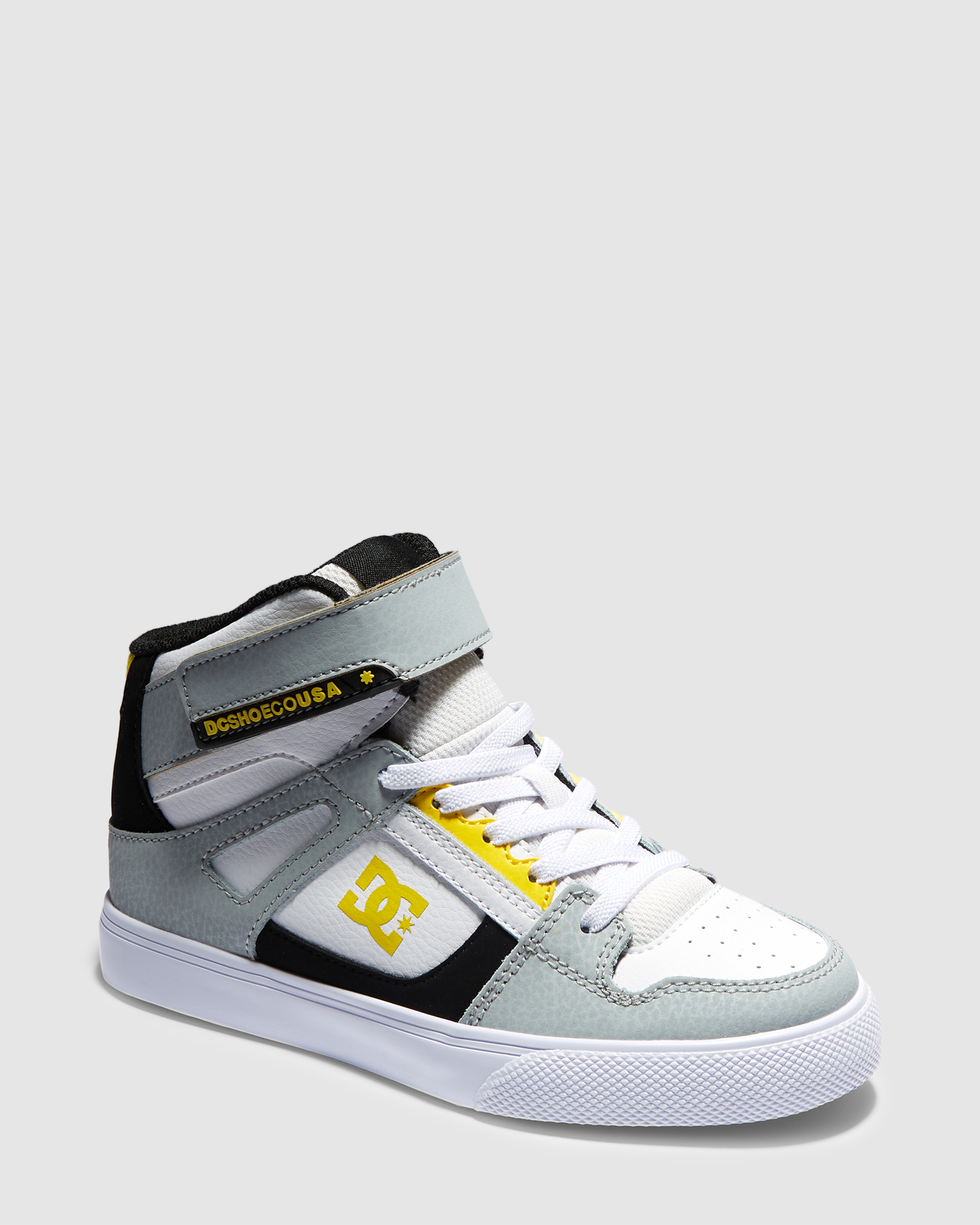 Dc Shoes Kids' Pure High Elastic Lace High-Top Shoes - White Grey Yellow |  SurfStitch