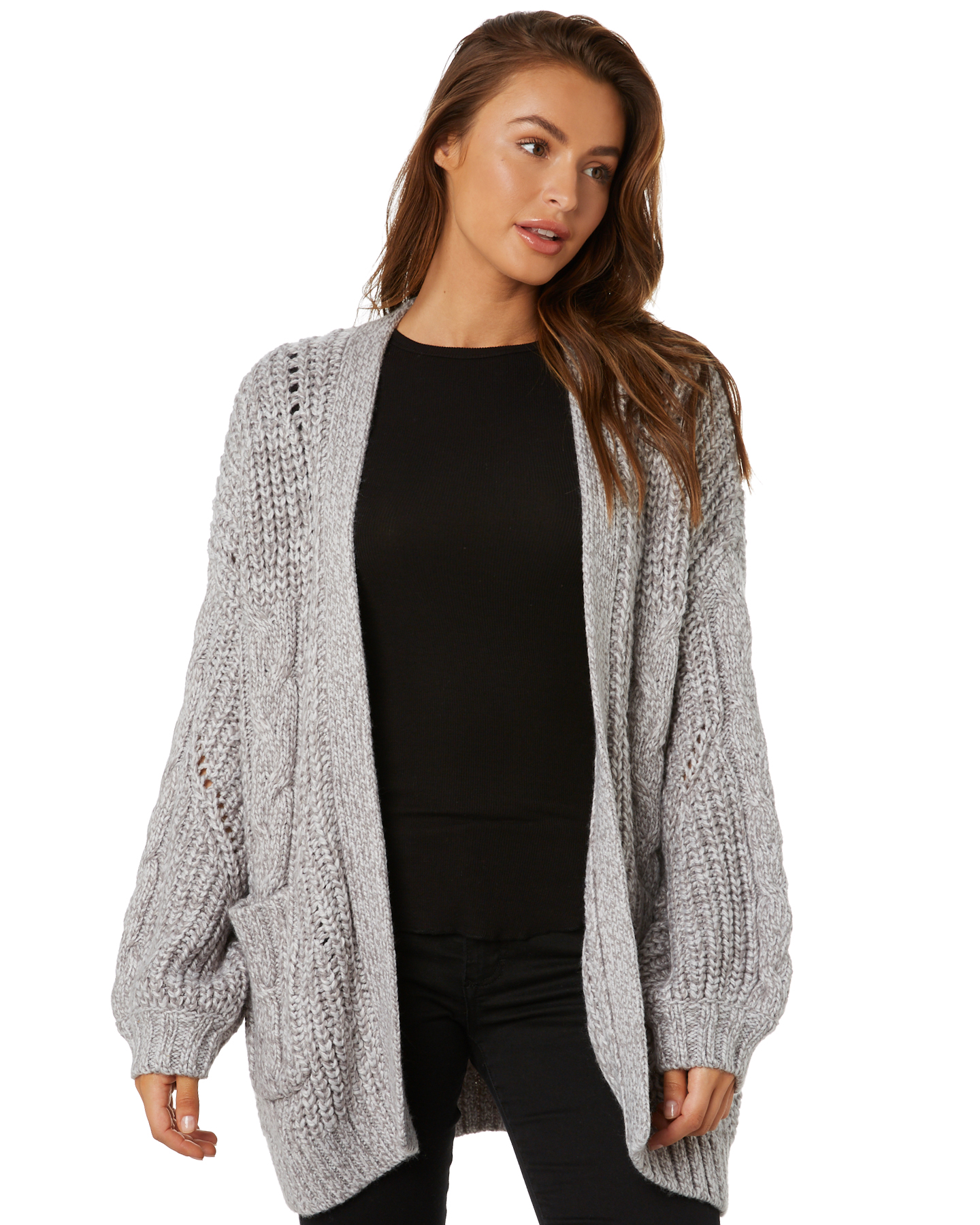 Rusty Folktale Chunky Knit Cardigan - Light Grey Marle | SurfStitch