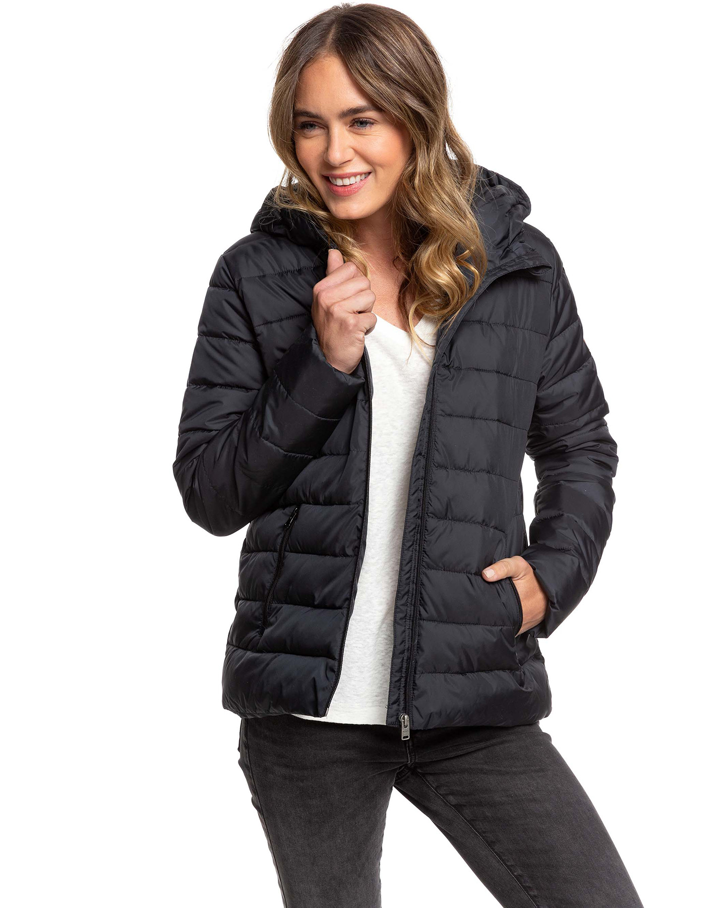 black and white puffer jacket