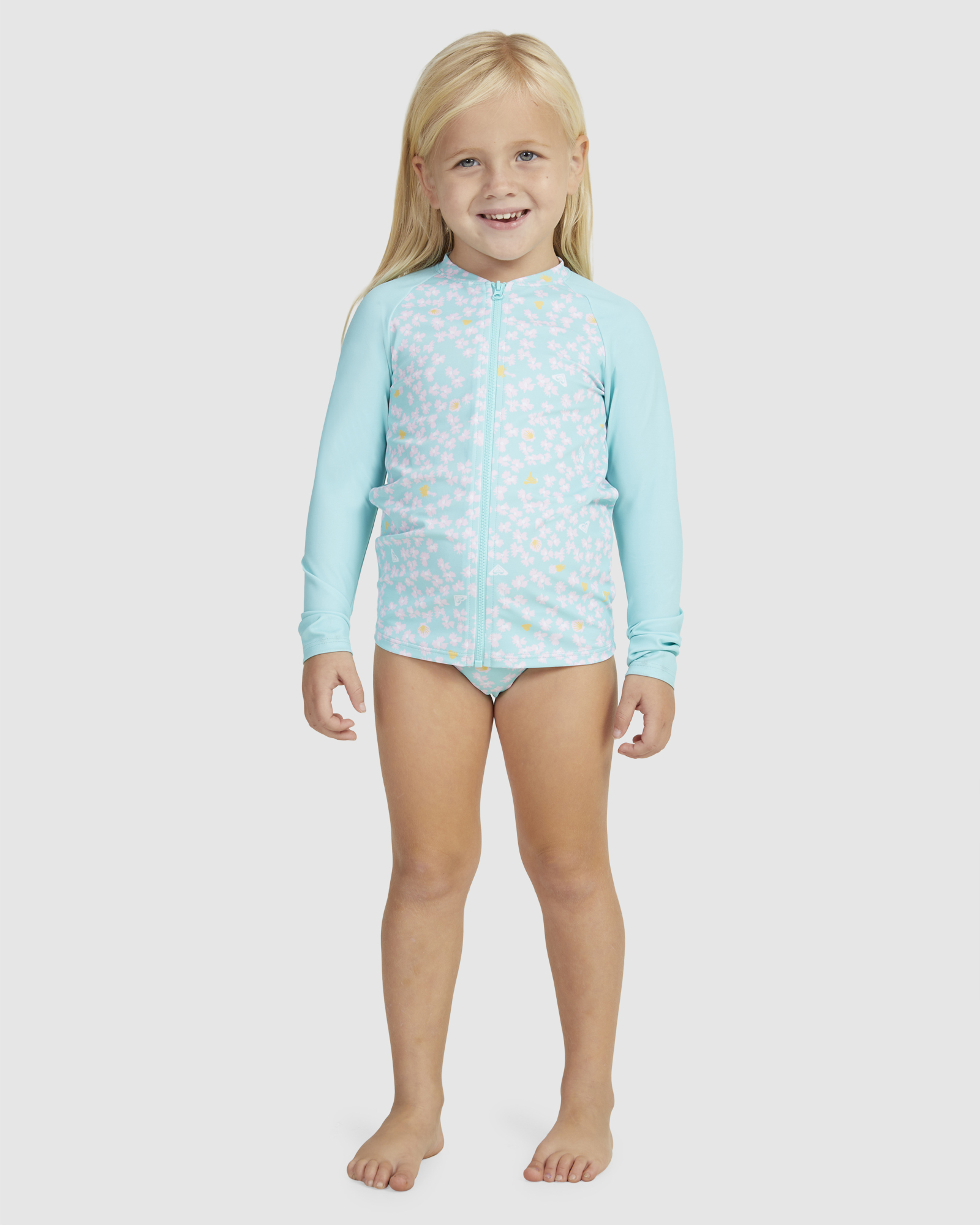 Roxy Girls 2-7 Teenie Ditsy Ls Upf 50 Rash Vest - Aruba Blue Ditsy ...