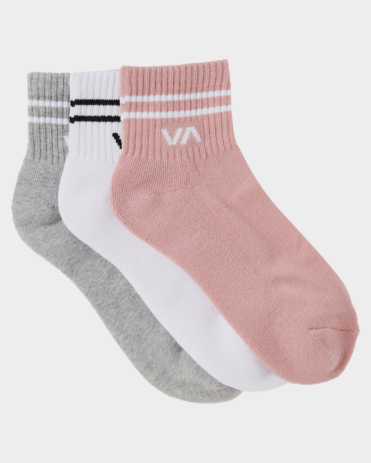 Rvca Va Mini Crew Sock 3 Pack - Pale Pink | SurfStitch