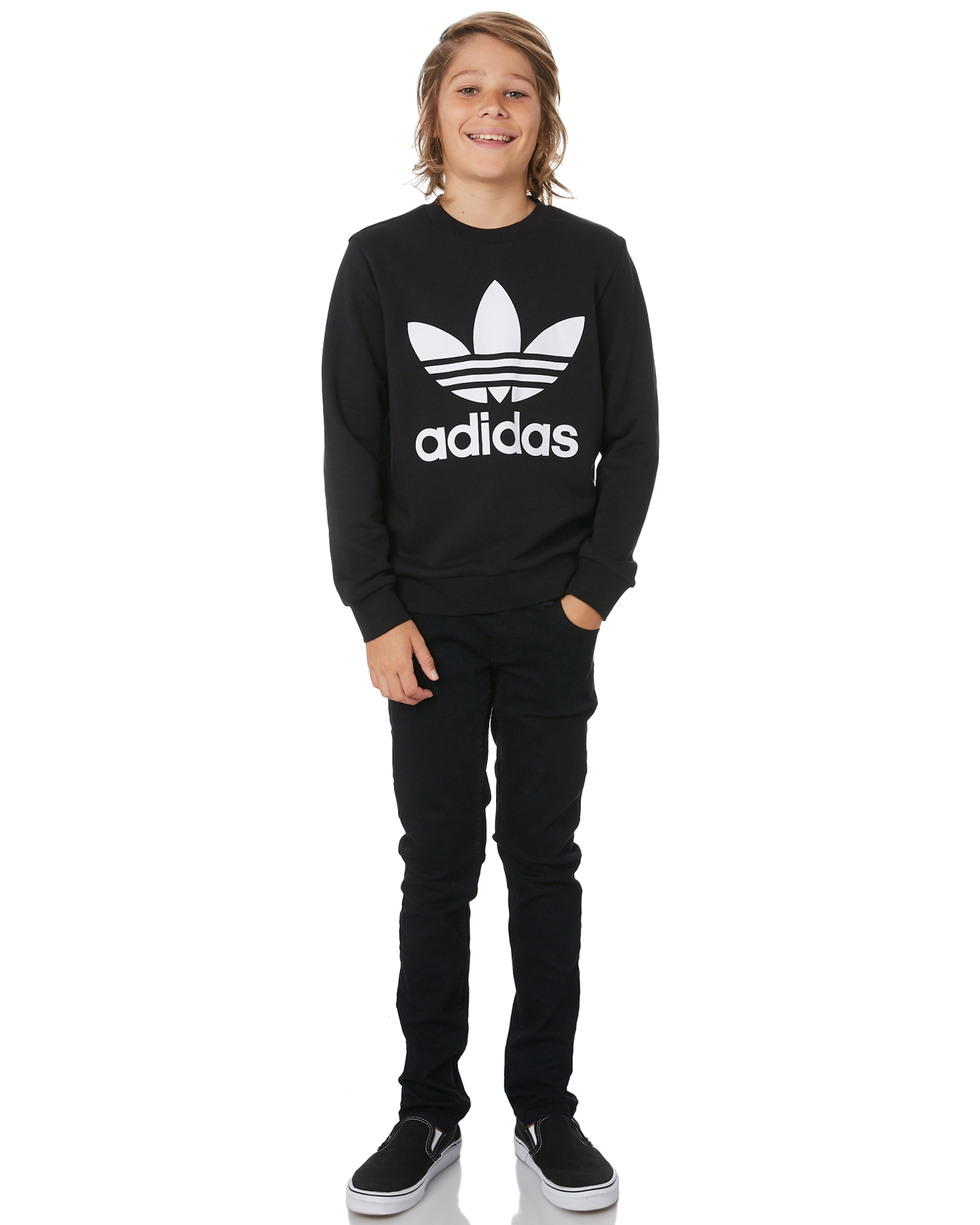 Adidas Boys Trefoil Crew - Teen - Black White | SurfStitch