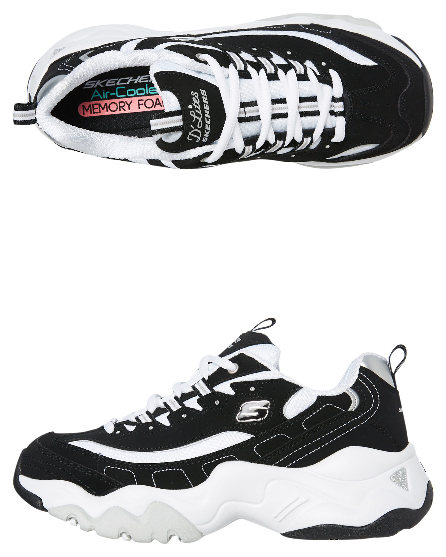 skechers black womens tennis shoes