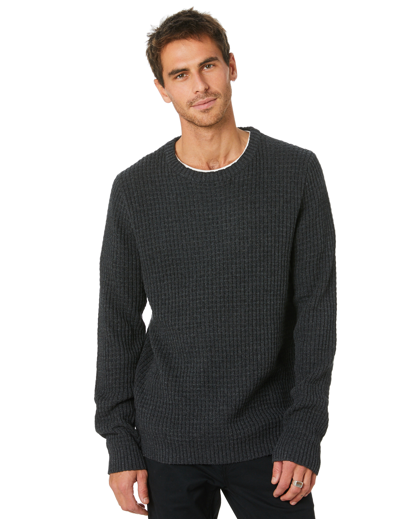 Rusty Miserable Mens Crew Neck Knit - Black Marle | SurfStitch