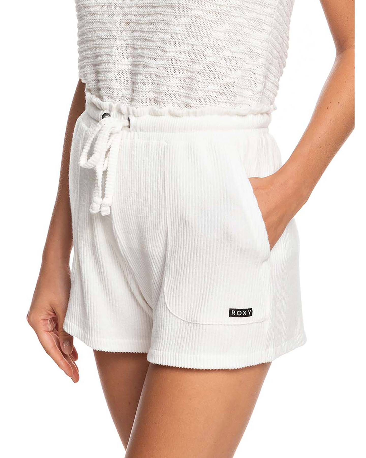 Roxy Womens Staying In Cosy Rib Knit Shorts Snow White SurfStitch