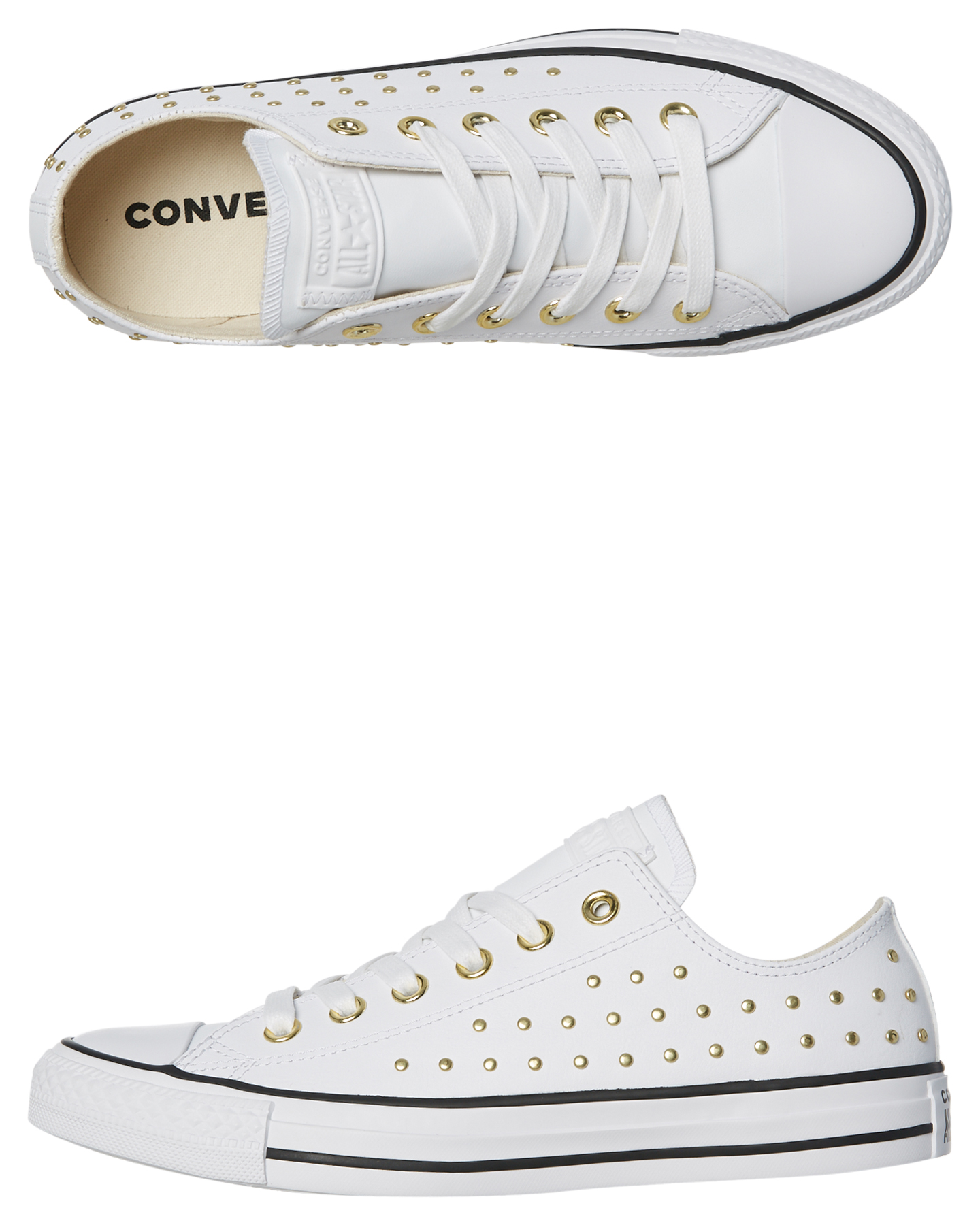 white leather converse with gold studs