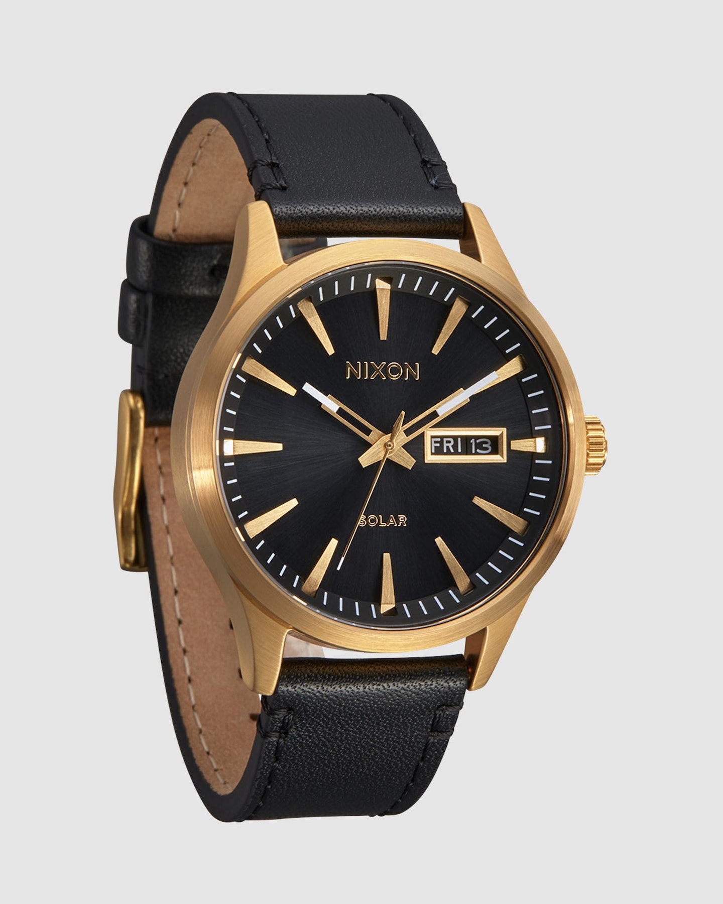 Nixon Sentry Solar Leather Watch All Gold / Black SurfStitch