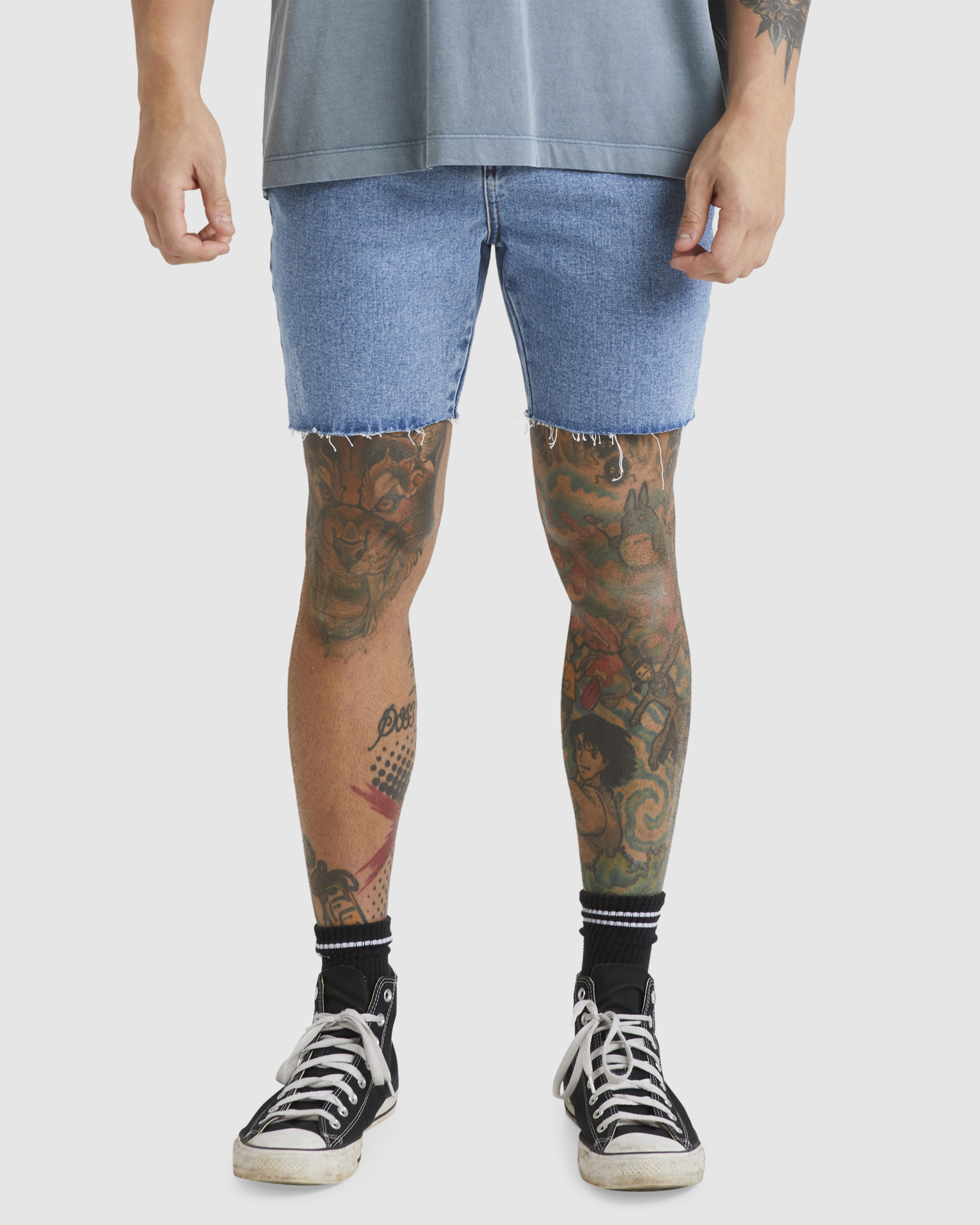 Rvca Frayed Denim Shorts Vintage Blue SurfStitch