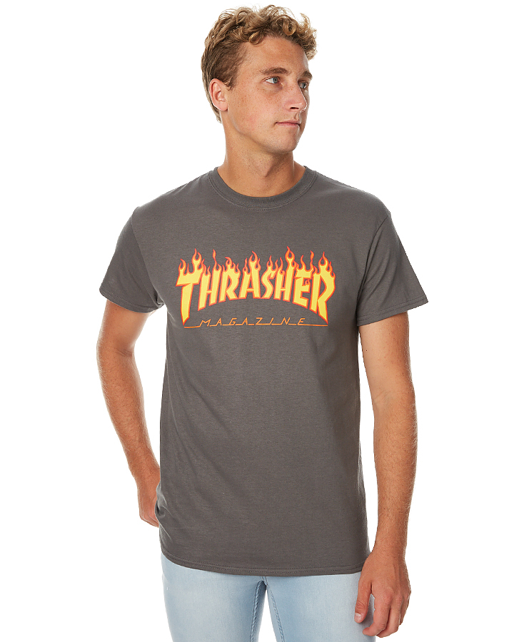 Thrasher Flame Mens Tee - Charcoal | SurfStitch