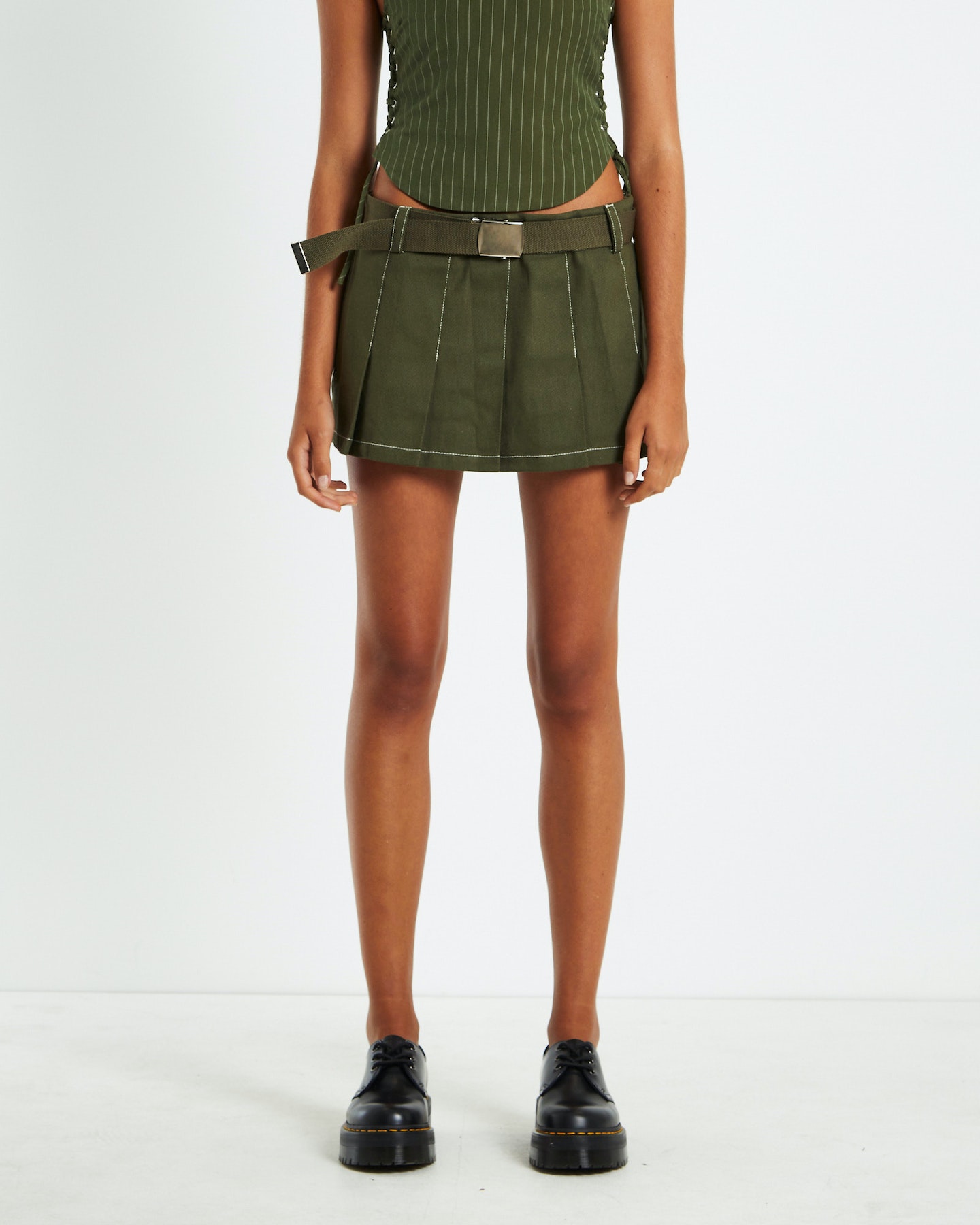 Belted utility mini skirt top