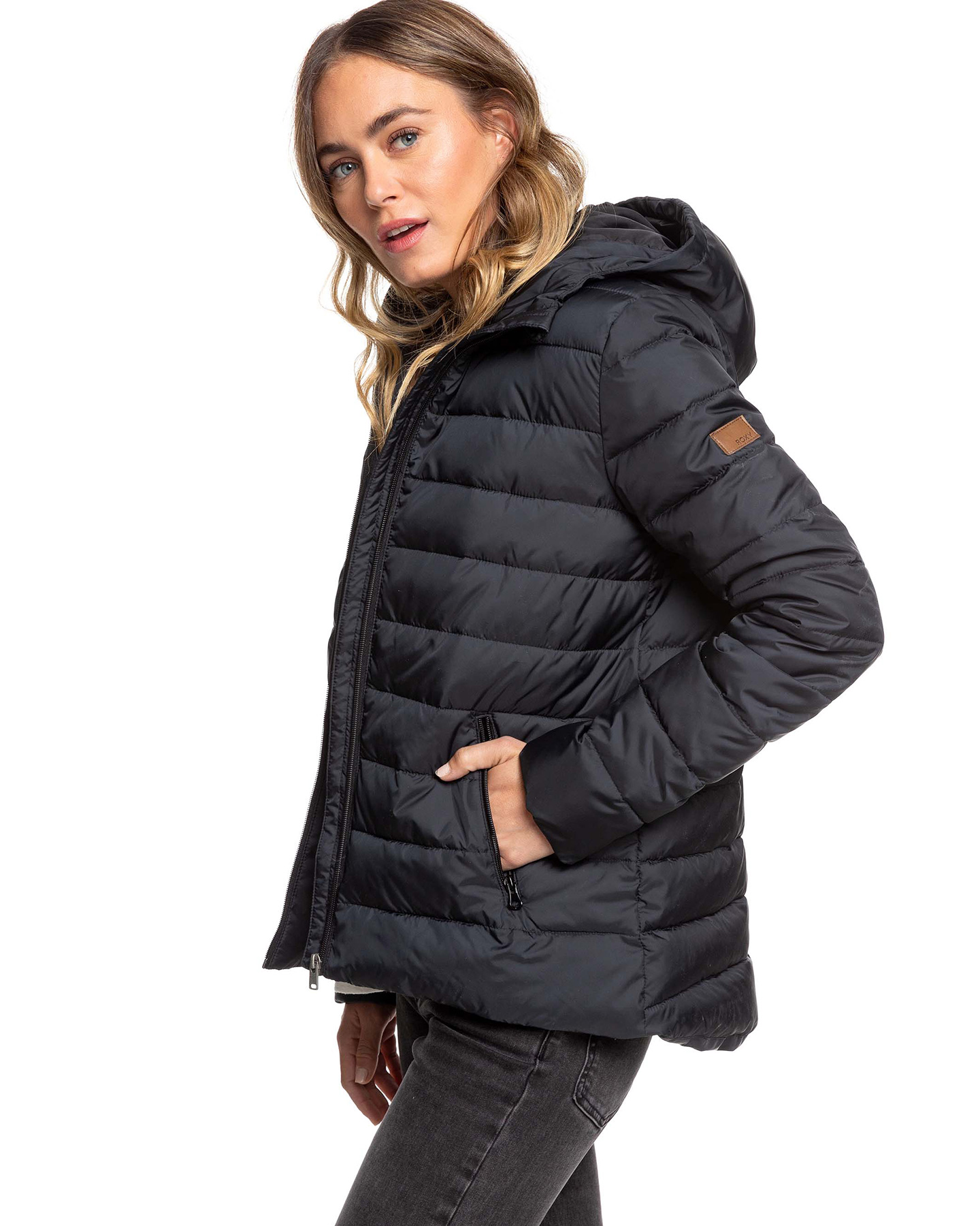 Roxy Womens Rock Peak Water Repellent Hooded Puffer Jacket - True Black ...