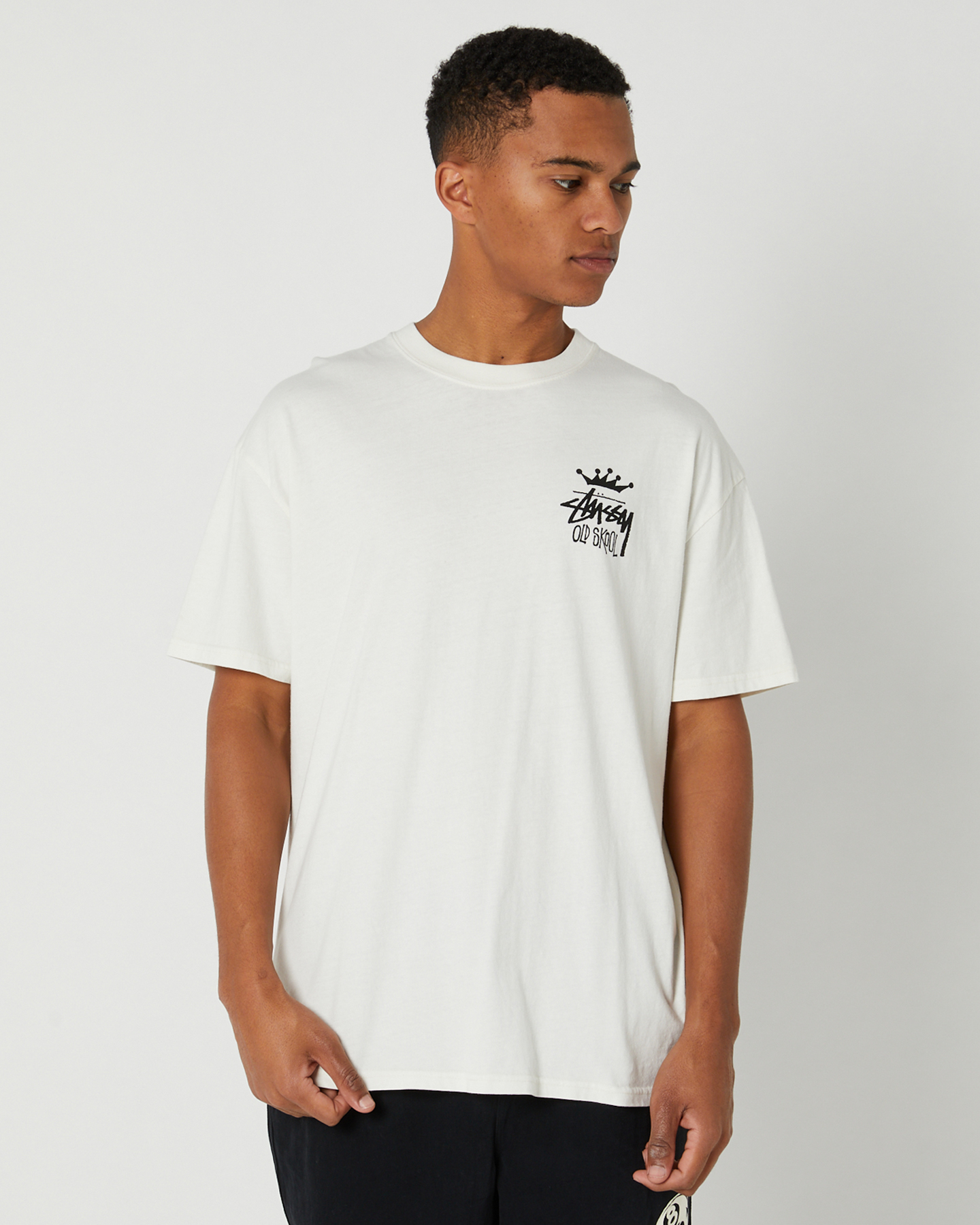 Stussy Old Skool 50-50 Ss Tee - Pigment Washed White | SurfStitch
