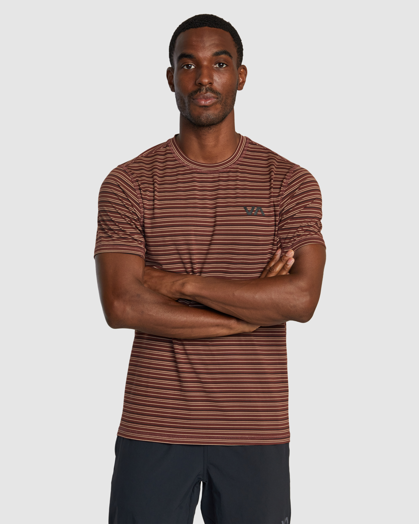 Rvca Sport Vent Stripe Technical Ss Top Burgundy SurfStitch