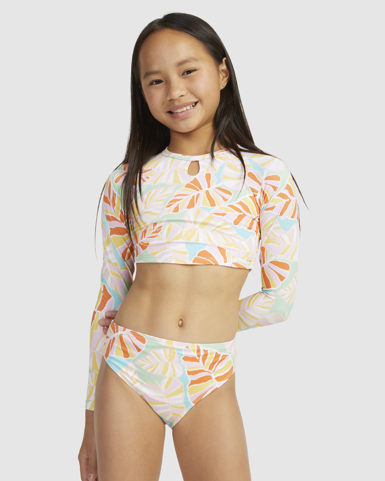Roxy Girls 6 16 Jungle Mirage Ls Two Piece Rashguard Set Quiet Green SurfStitch